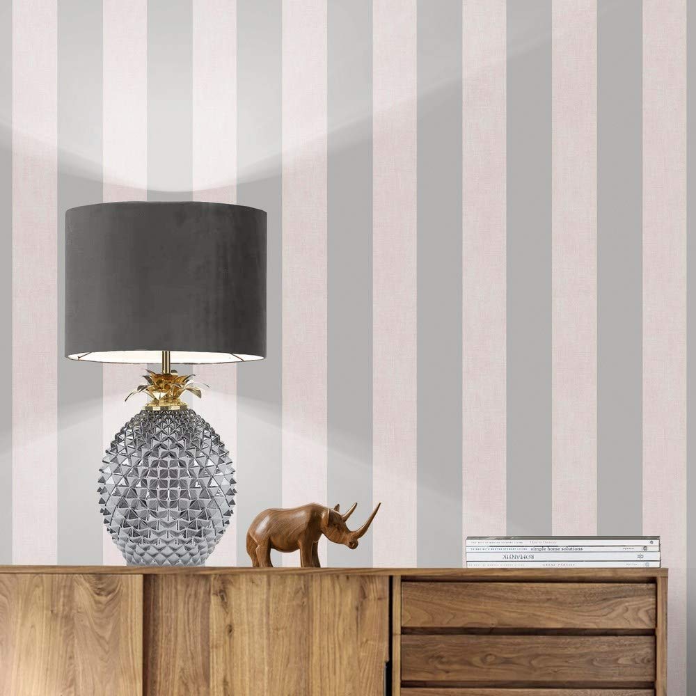 Darcy James Linen Stripe Wallpaper - Pink & Silver - 10m x 53cm