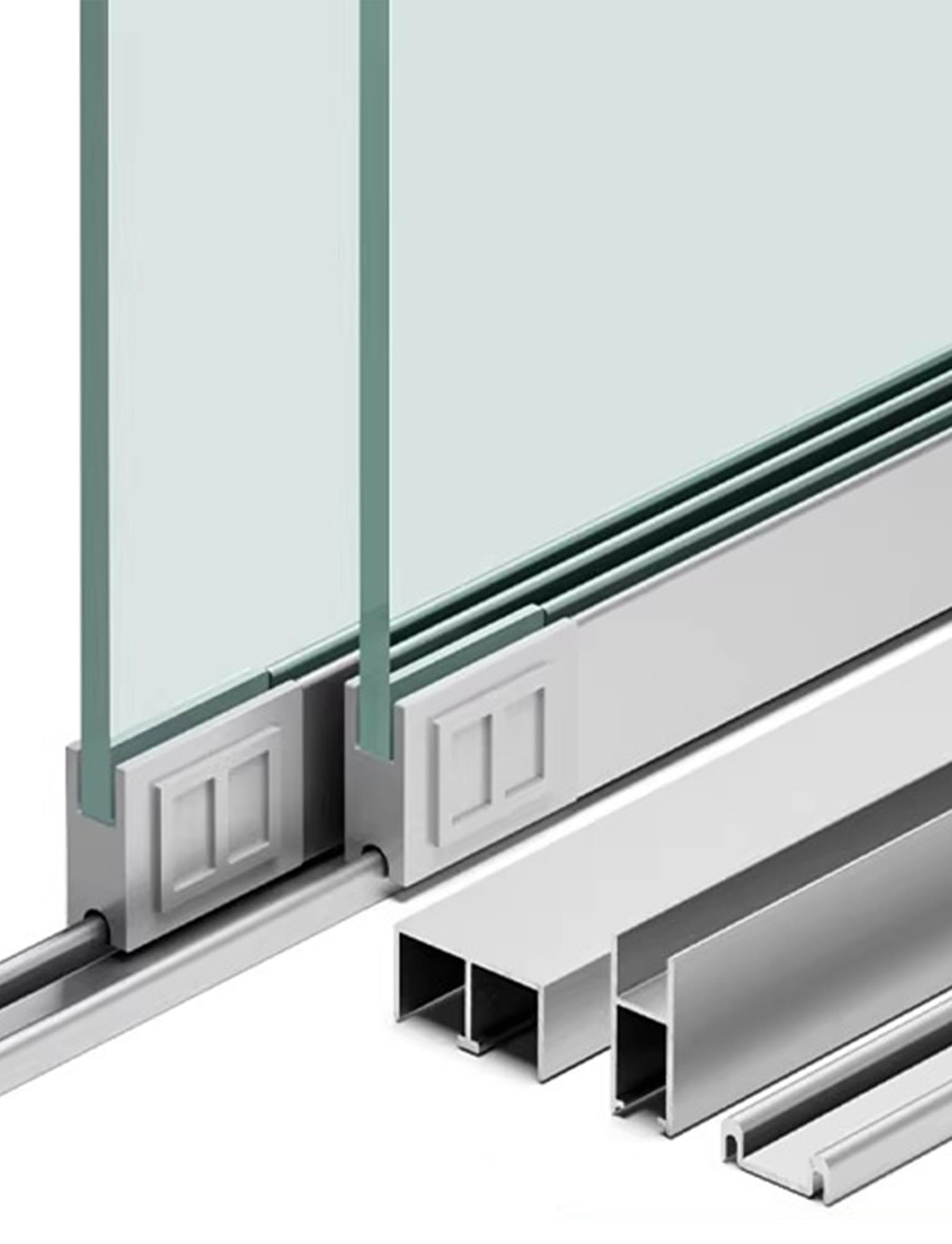Aluminiowy zestaw szyn do drzwi przesuwnych, podwójny system szyn z rolkami, Easy NoDrill Inllat do kabin i szaf (80 cm / 31.5 in/31,5 cala 0,3 cala)