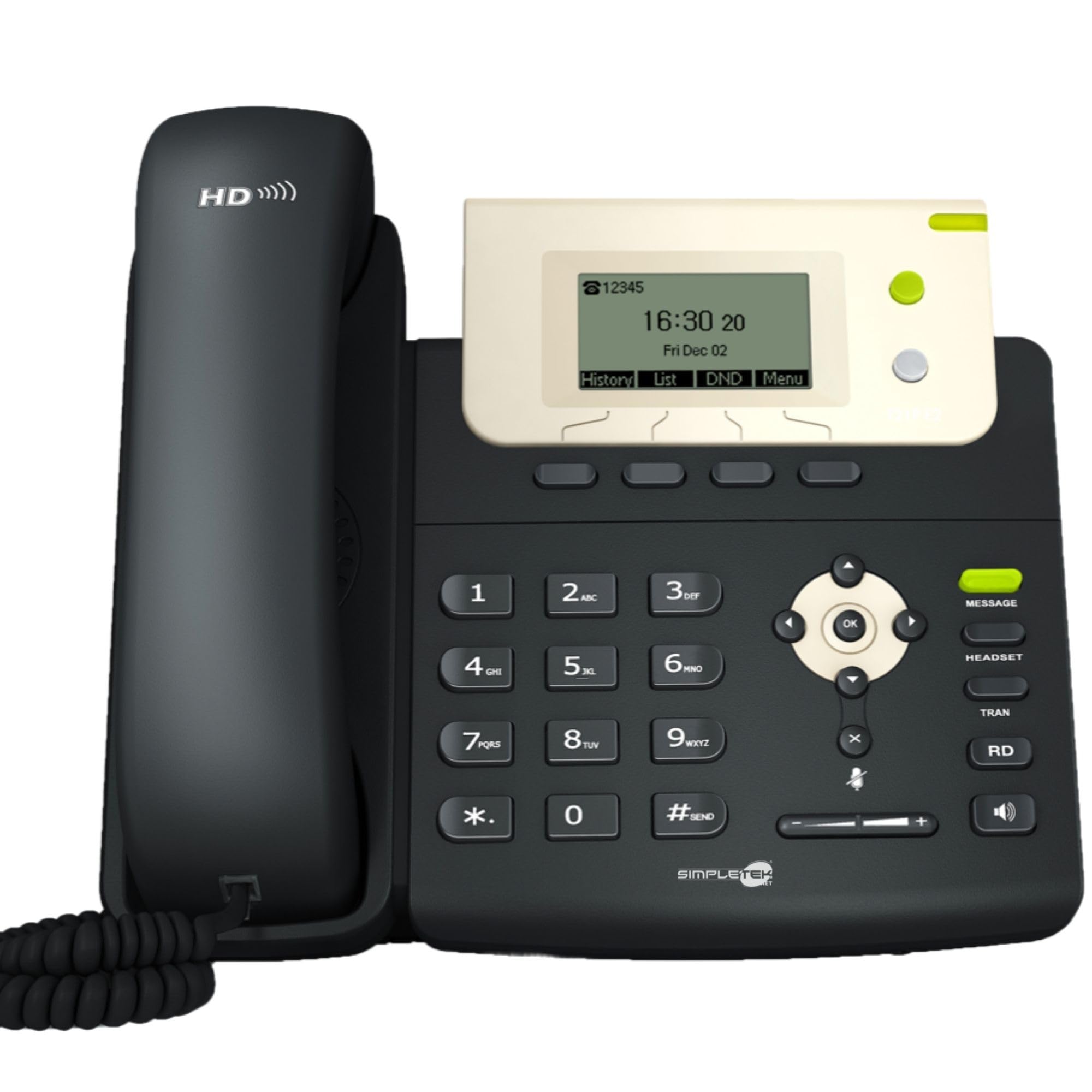 SIMPLETEK - Profesjonalny telefon IP PoE | 2 x konto SIP | HD Audio | podświetlany wyświetlacz | zasilacz w zestawie (odnowiony)