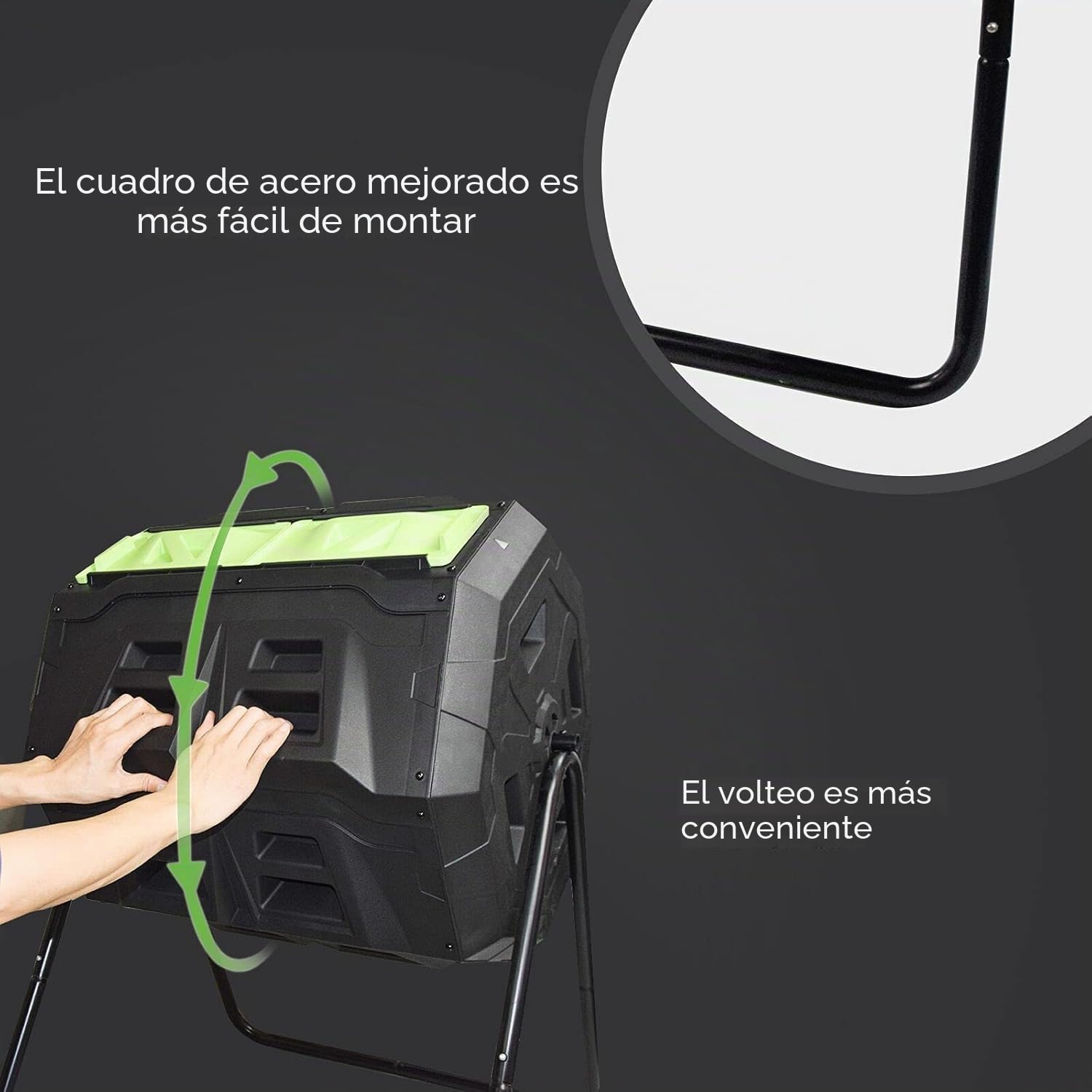 Compostador mejorado de 160 litros con termómetro de compost, contenedor de compostaje de jardín de doble cámara (verde)
