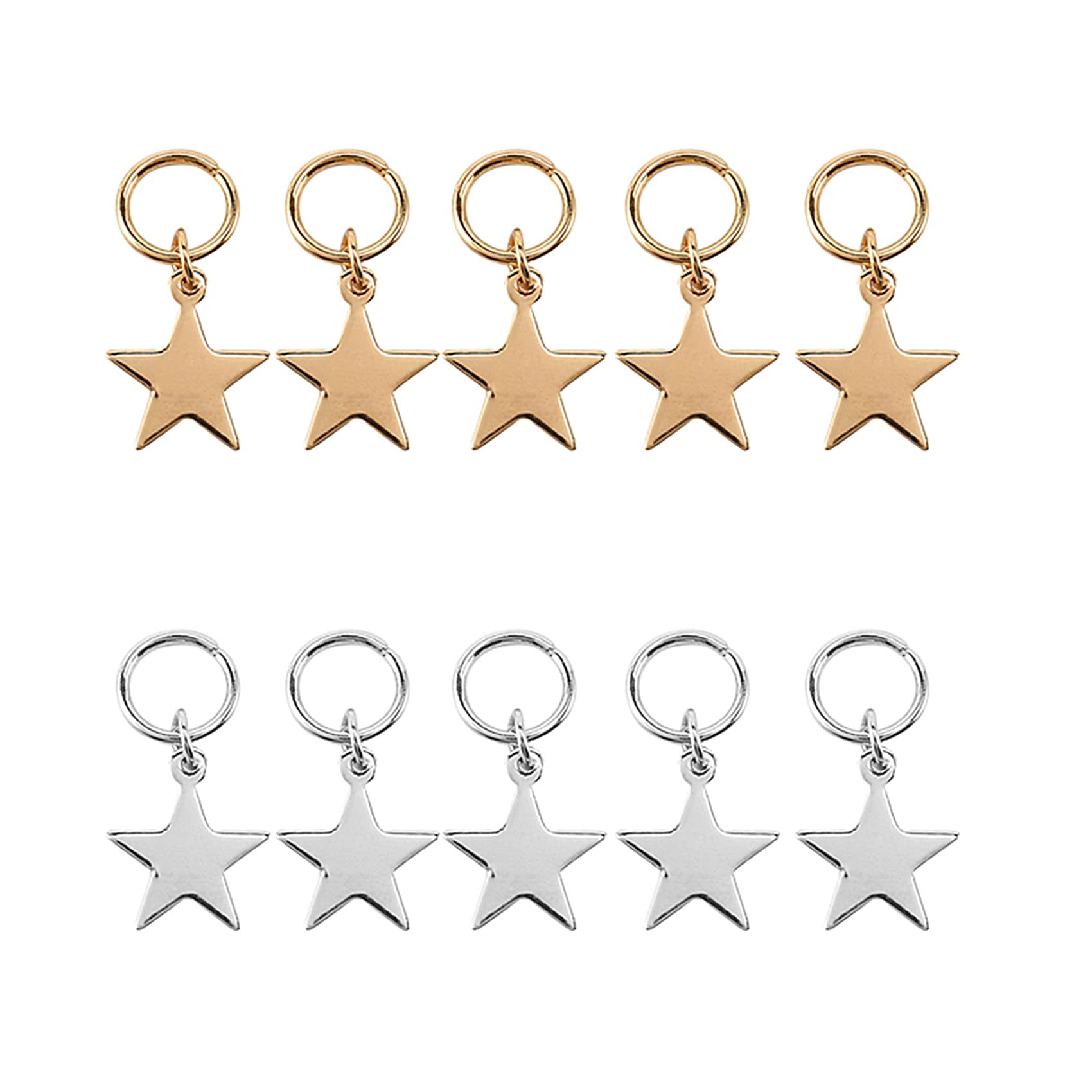 Huhebne - 10 anillos de pelo de plata y oro para mujer y niñas trenzas para el cabello, puños de metal, decoración de pelo trenzado (estrellas de plata y oro)