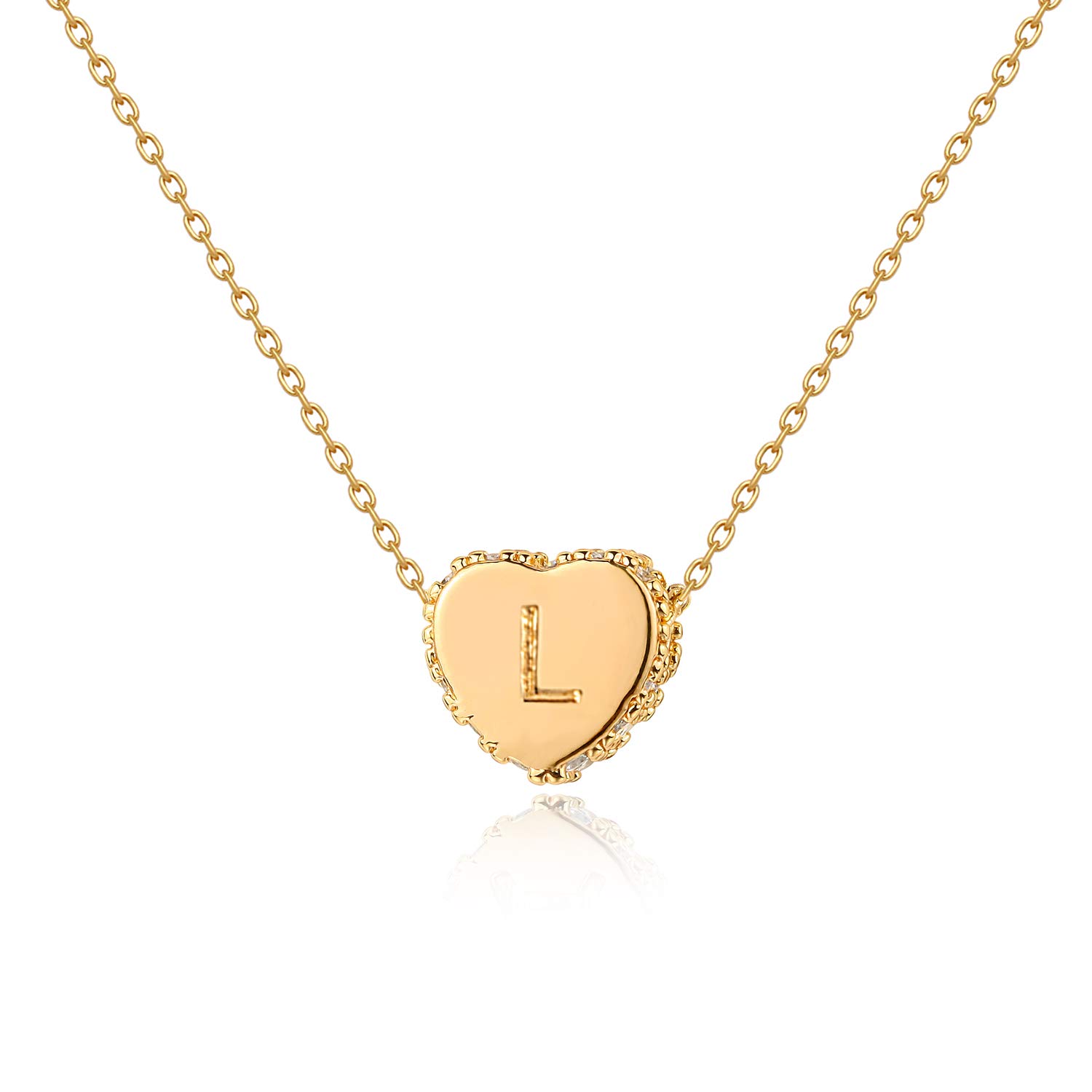Jenosy Kette Damen Herz Kette mit Buchstaben Gold Personalisierte Kette mit Namen Zarte Kette Herz Buchstaben Anhänger für Mädchen 18K Vergoldete Namenskette Modeschmuck für Frauen und Mädchen