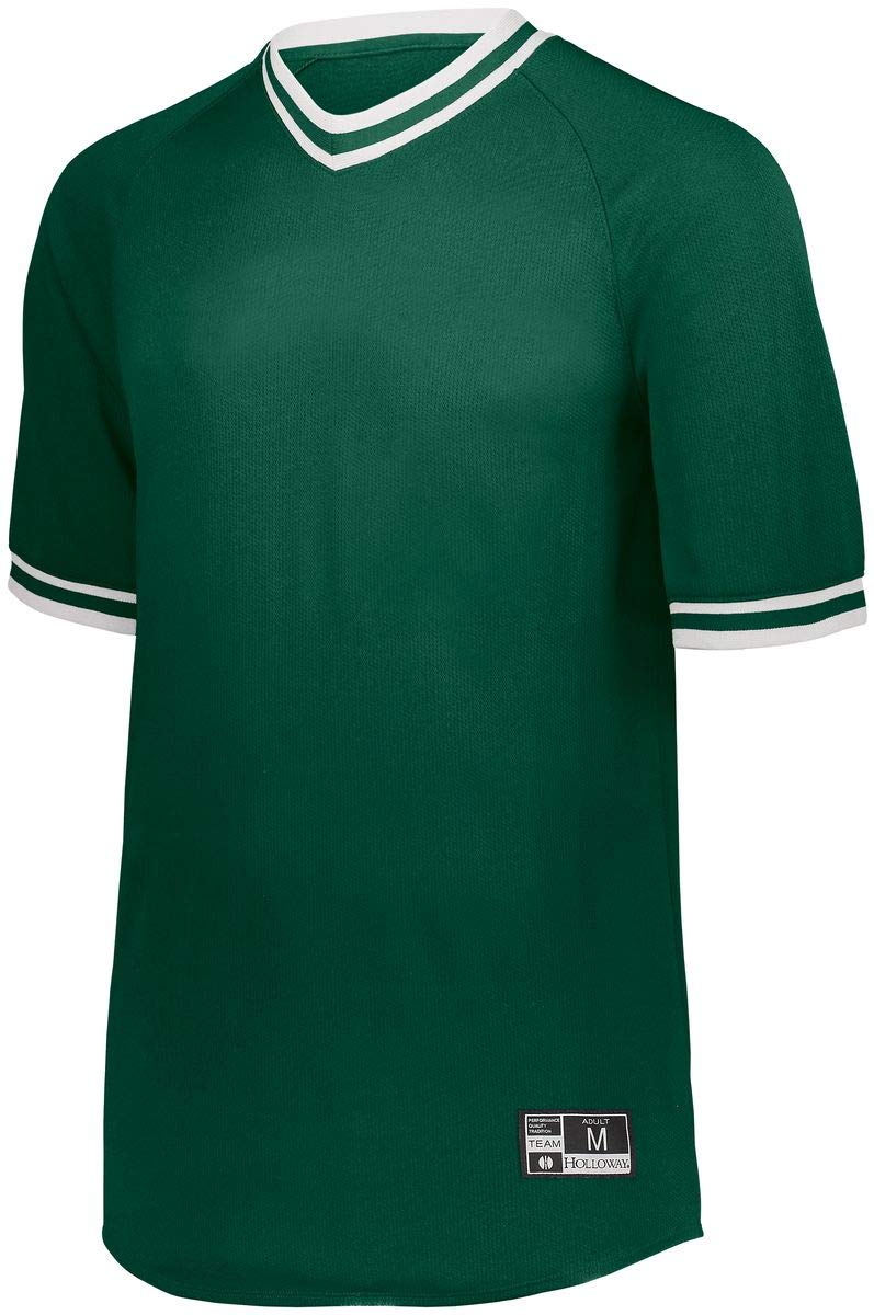 Holloway Youth Retro V-Neck Baseball Jersey L Forest/White