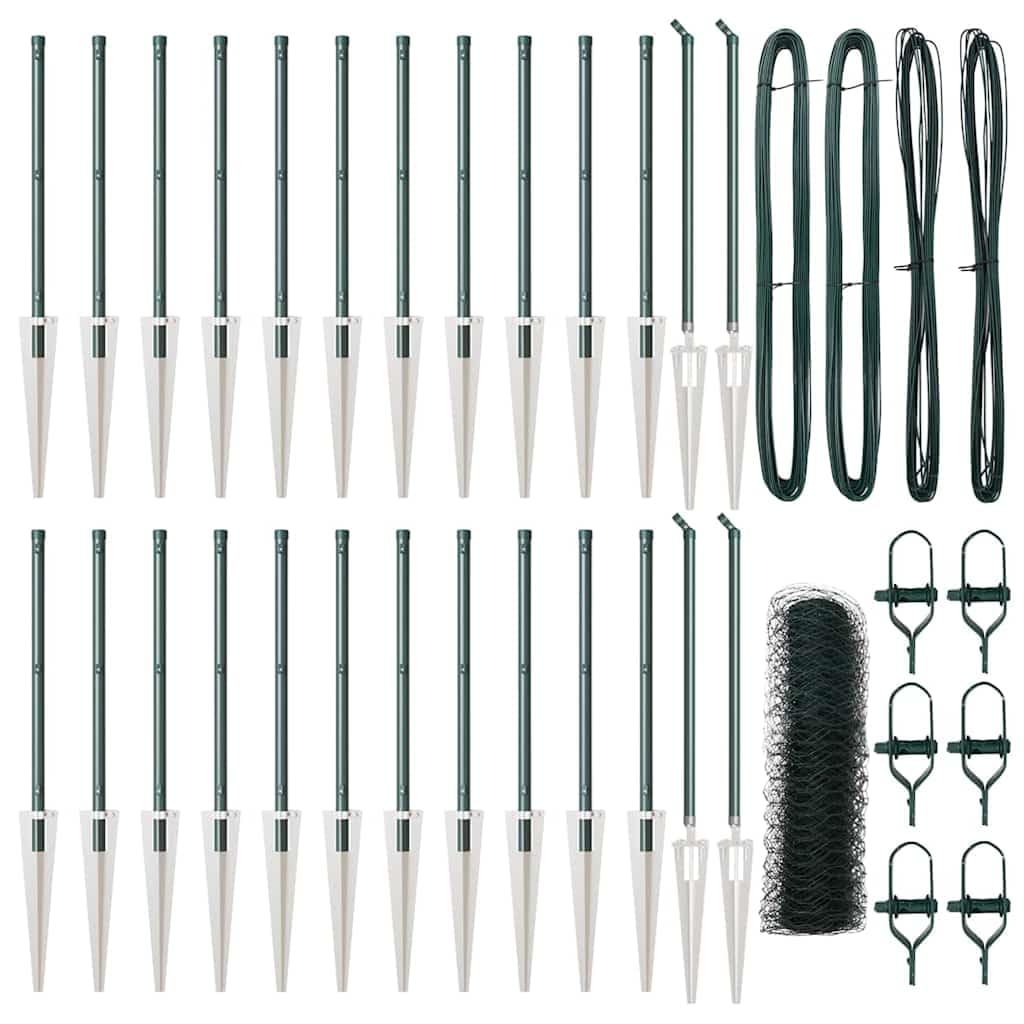 Green Steel PVC Fence Post 50 x 0.4m 36mm Mesh Outdoor Garden Security Fence Kit with 26 Spike Posts Weather Resistant Corrosion Proof Easy Assembly 5000mm Length