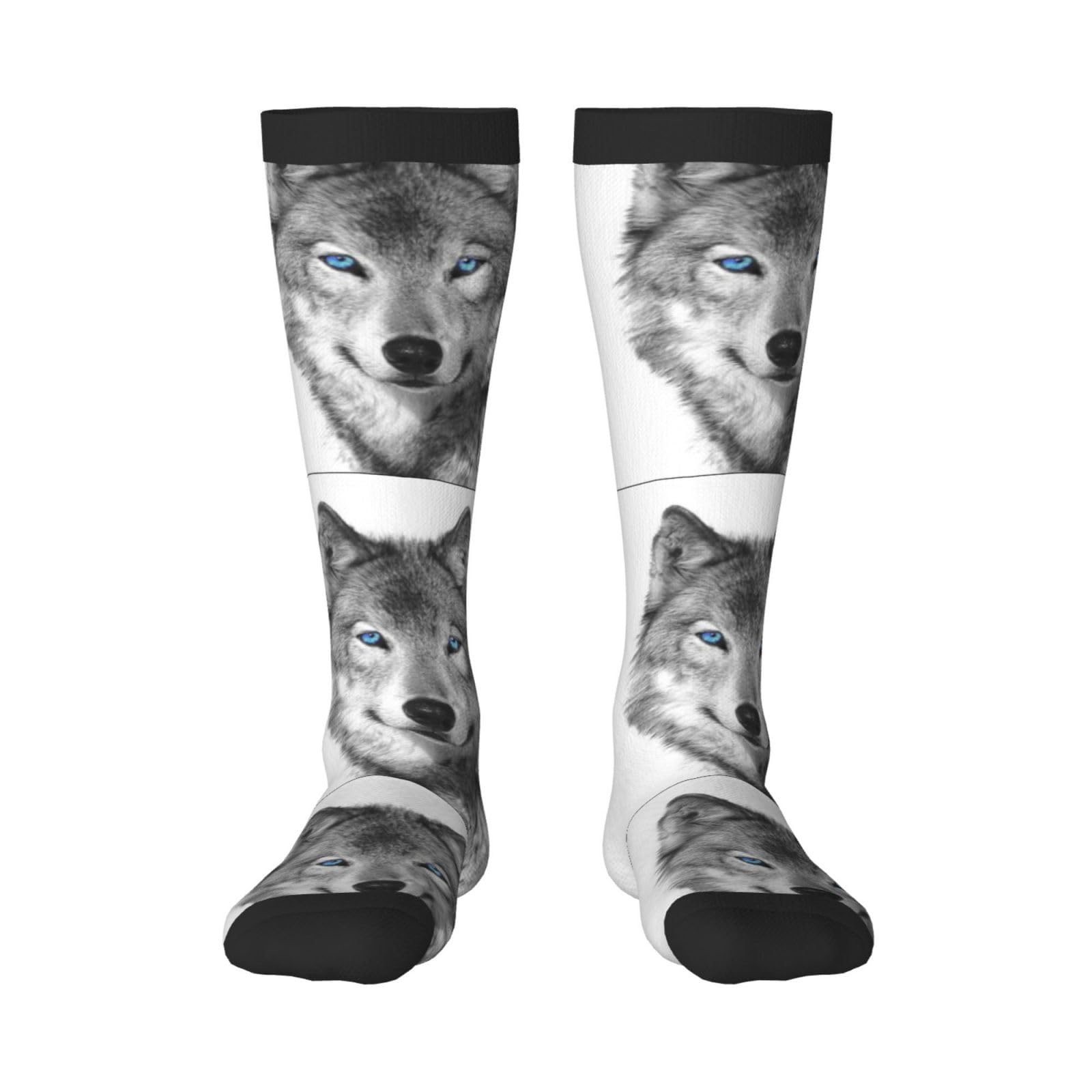 Tcoay Men's 2 Warm Adult Socks For Wo Socks Sports Polyester Stockings,Blue-Eyed Wolf