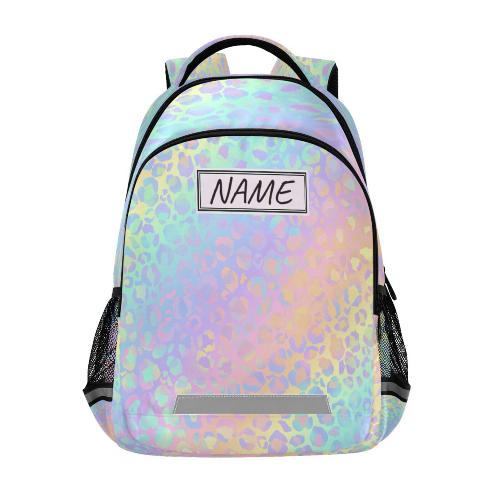HMZXZ Mochila personalizada con estampado de leopardo y guepardo arcoíris, mochila escolar para adolescentes, niños, niñas, niños, mochila personalizada de piel de animal, mochila para viajes, camping,