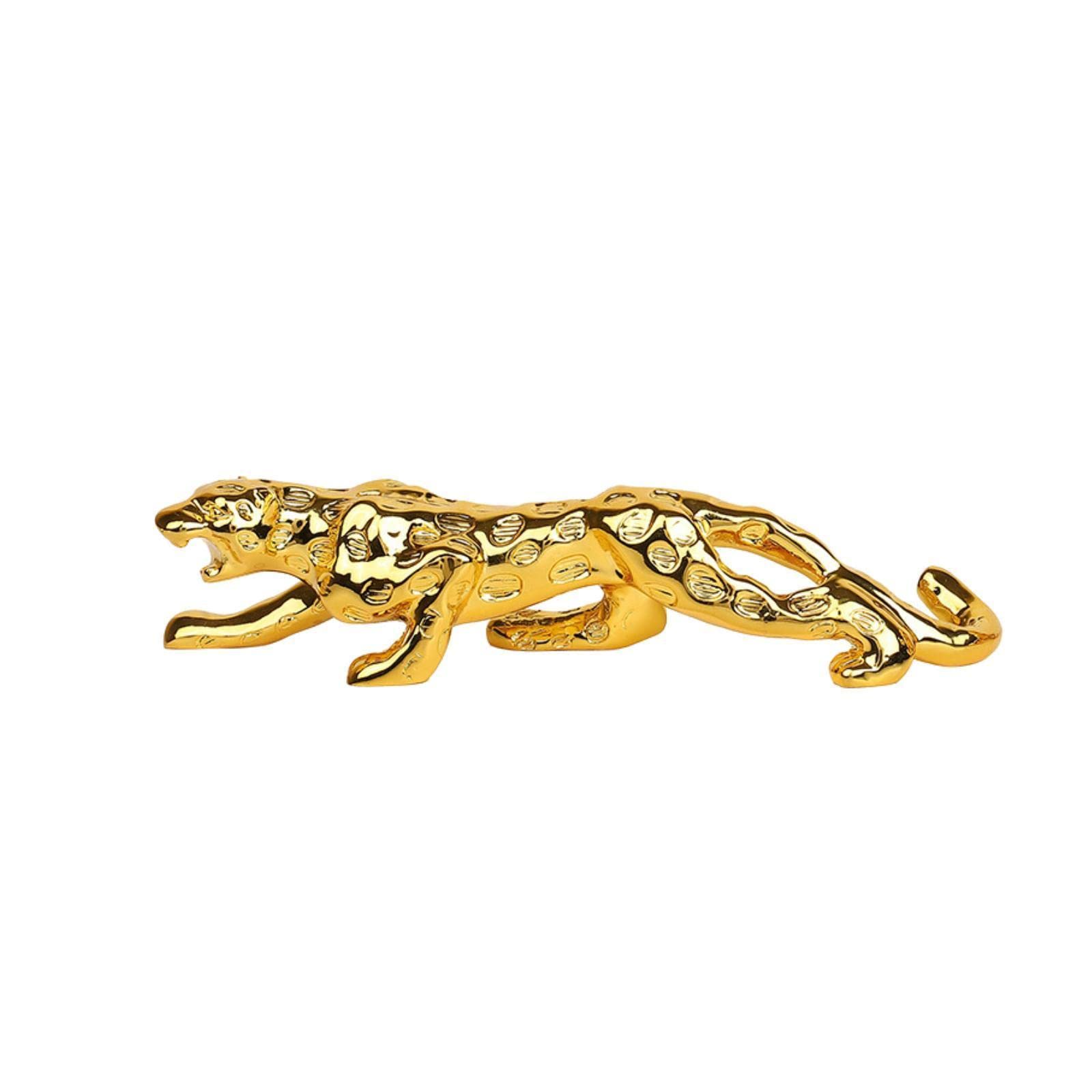 Dytartzx Leopard Statues Figurines Animal Miniature Sculpture Resin Home Decor Decoration Ornaments Shelf Office Table Mantel Living Room Bookcase TV Cabinet Gift Gold
