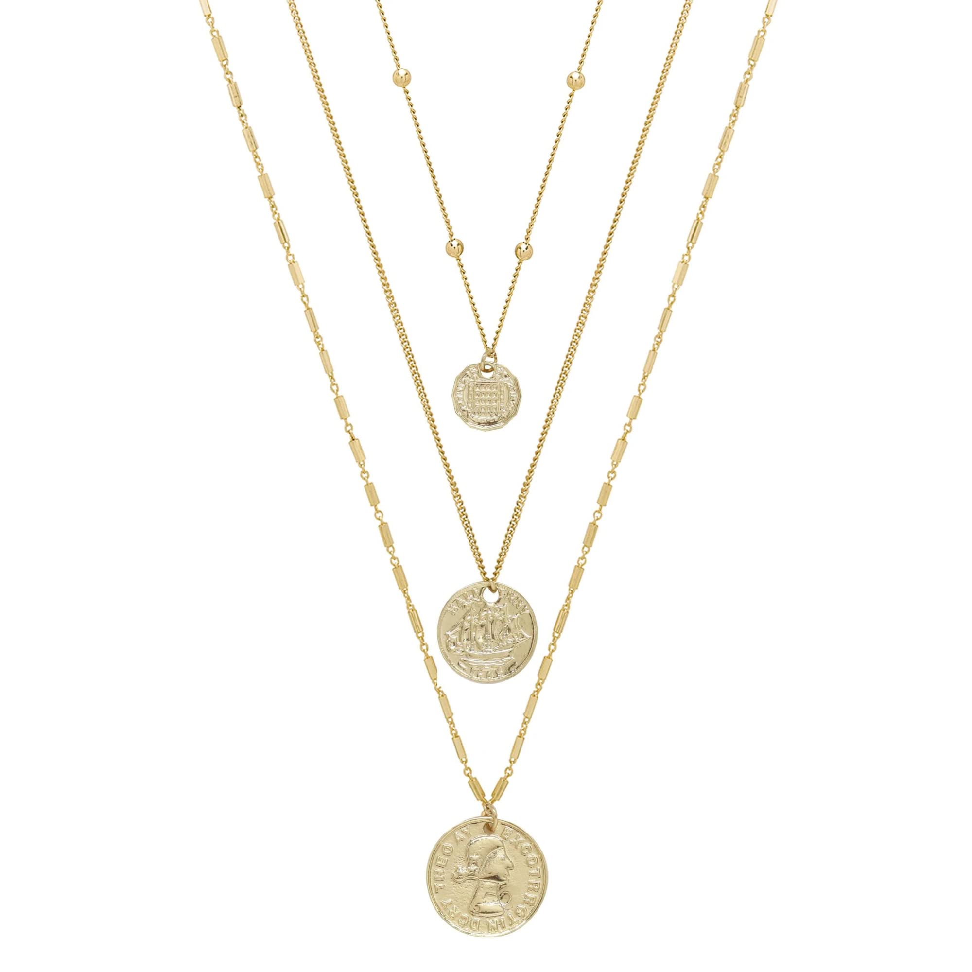 EttikaPendant Necklaces for Women. Three Coins 18k Gold Plated or Rhodium Necklace Set of 3. Fashion Jewelry