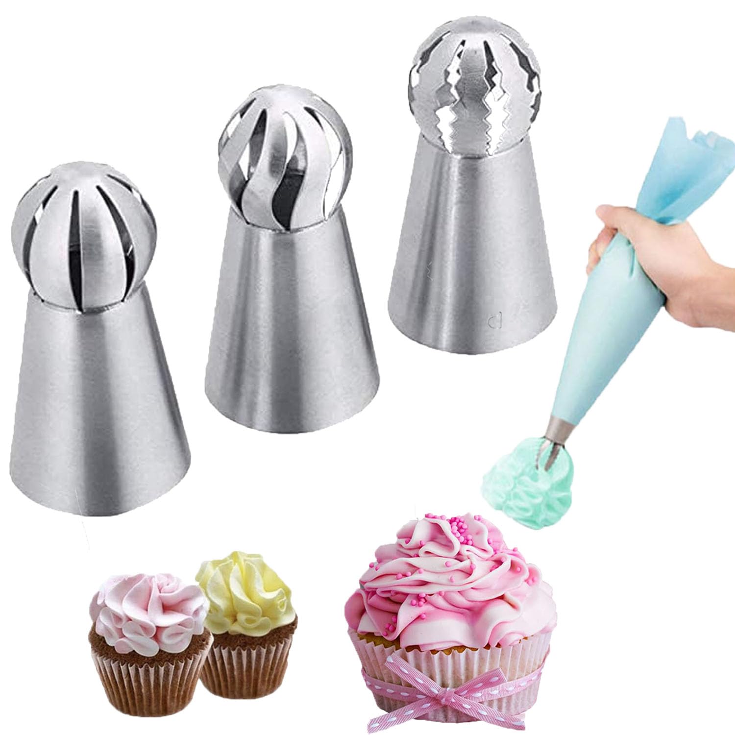 4-Pack Cake Decorating Kit, Pipe Buttercream Stainless Steel Spout, Pastry Spout, Cookie Piping Kit, Pastry Tool Set for Baking, DIY Cookies, Buttercream, Cupcake Decorating
