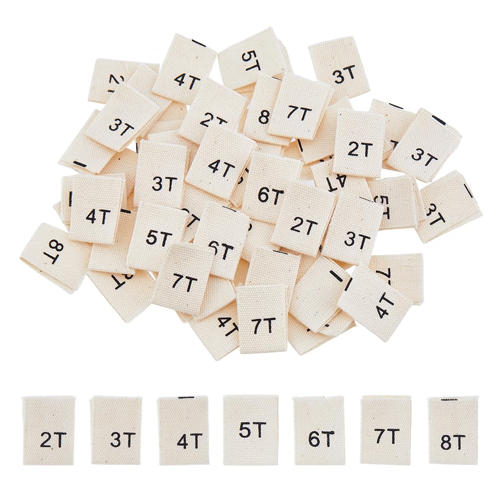 SUPERFINDINGS 350Pcs 7 Styles Clothing Label Size Tags 2T/3T/4T/5T/6T/7T/8T Size Polyester Cloth Size Label Shirt Garment Tags for Sew on Clothes