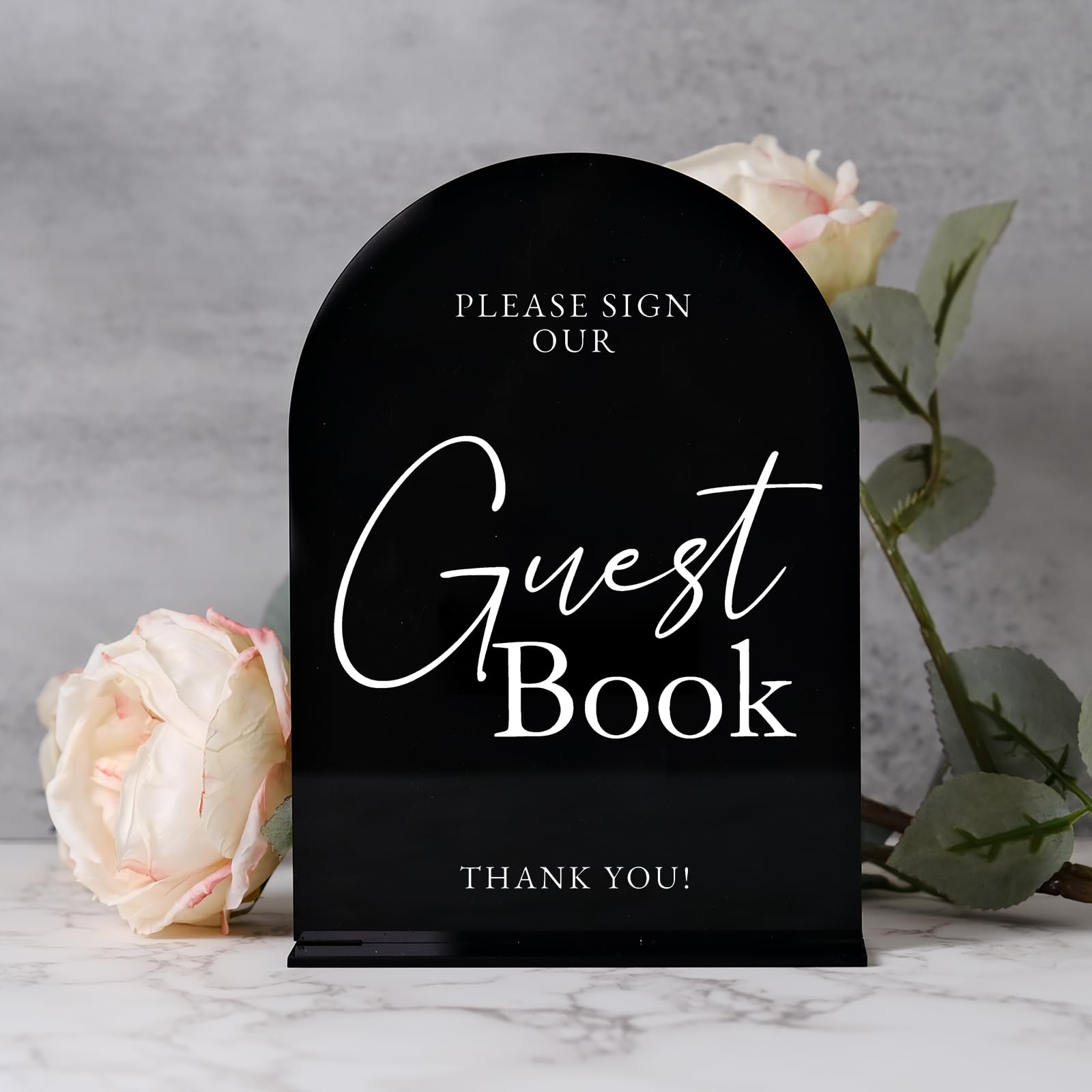 Acrylic Wedding Guestbook Sign - 5x7 Clear Calligraphy With Wooden Stand