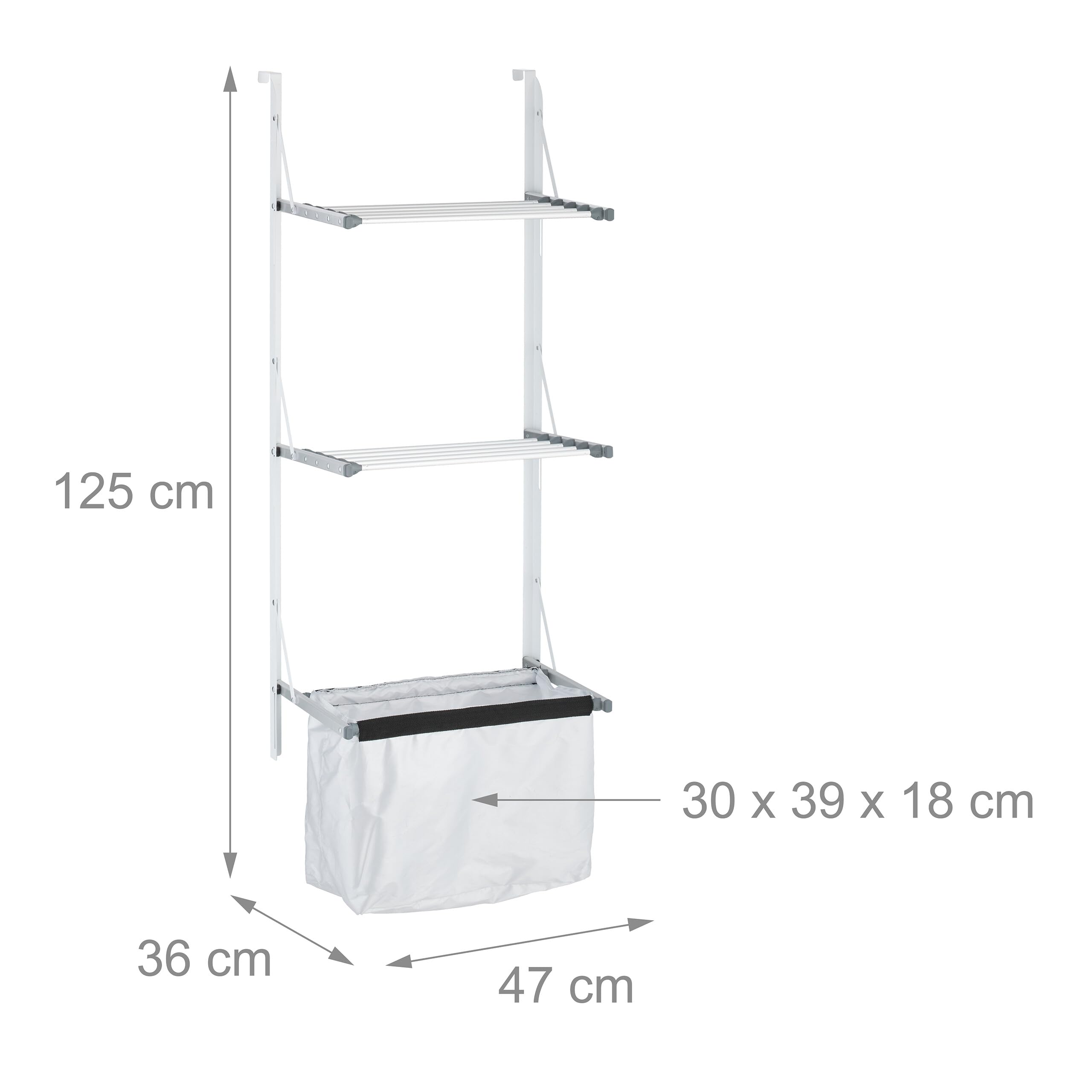 Relaxdays Door Hanging Clothes Dryer suszarka na pranie drzwi, do zawieszenia, długość suszenia 3,8 m, składane skrzydła, suszarka wisząca z workiem na pranie, srebrna, aluminium