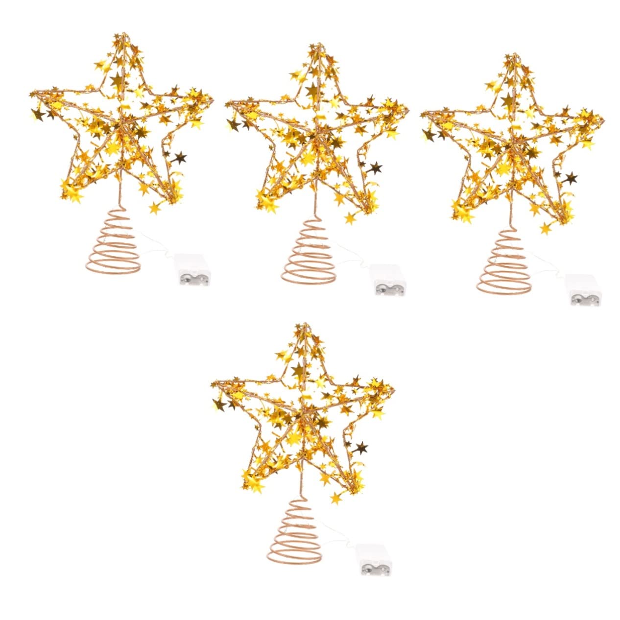 MAGICLULU 4 Piezas Estrella de la Copa del árbol Puerta Dorado Oro Ornamento Guirnalda Christmas Tree Xmas Tree decoración Topper de árbol con luz LED Adorno de Estrella Planchar Golden
