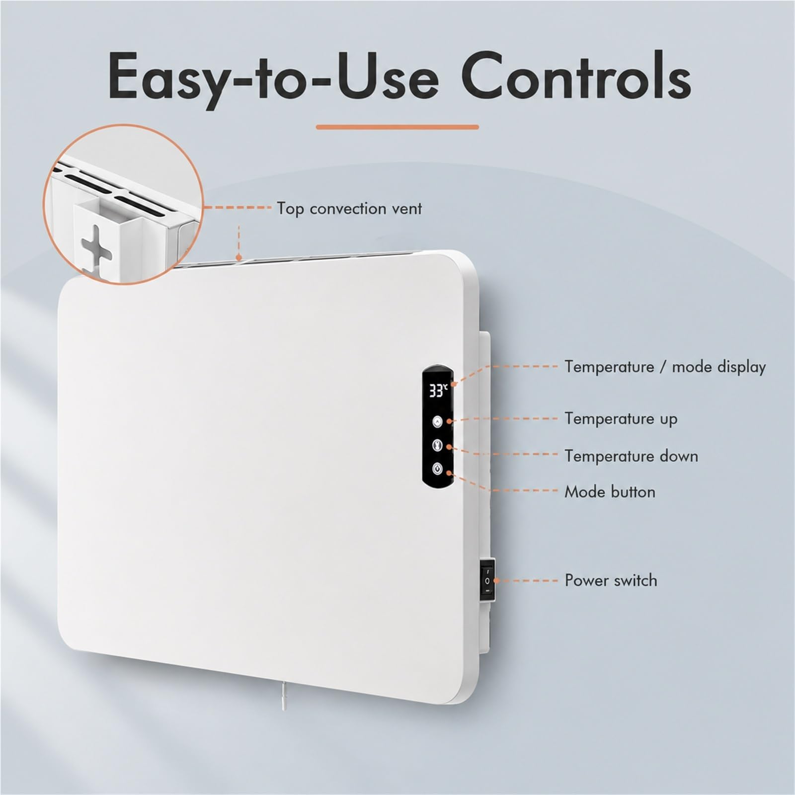 Calentador de pared con panel eléctrico enchufable