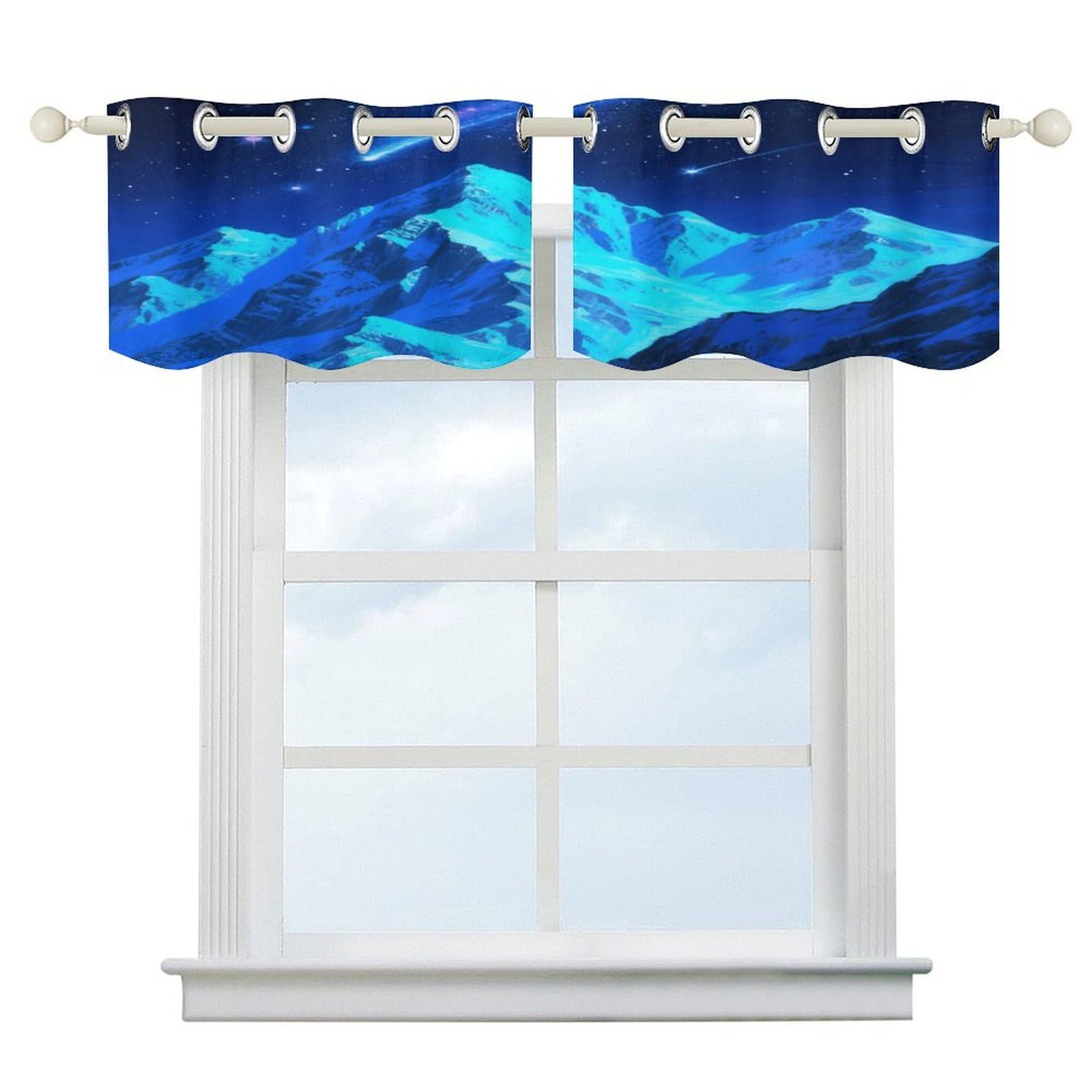 Fekiloot Style Mountains And Star River Short Curtains Valance Curtain