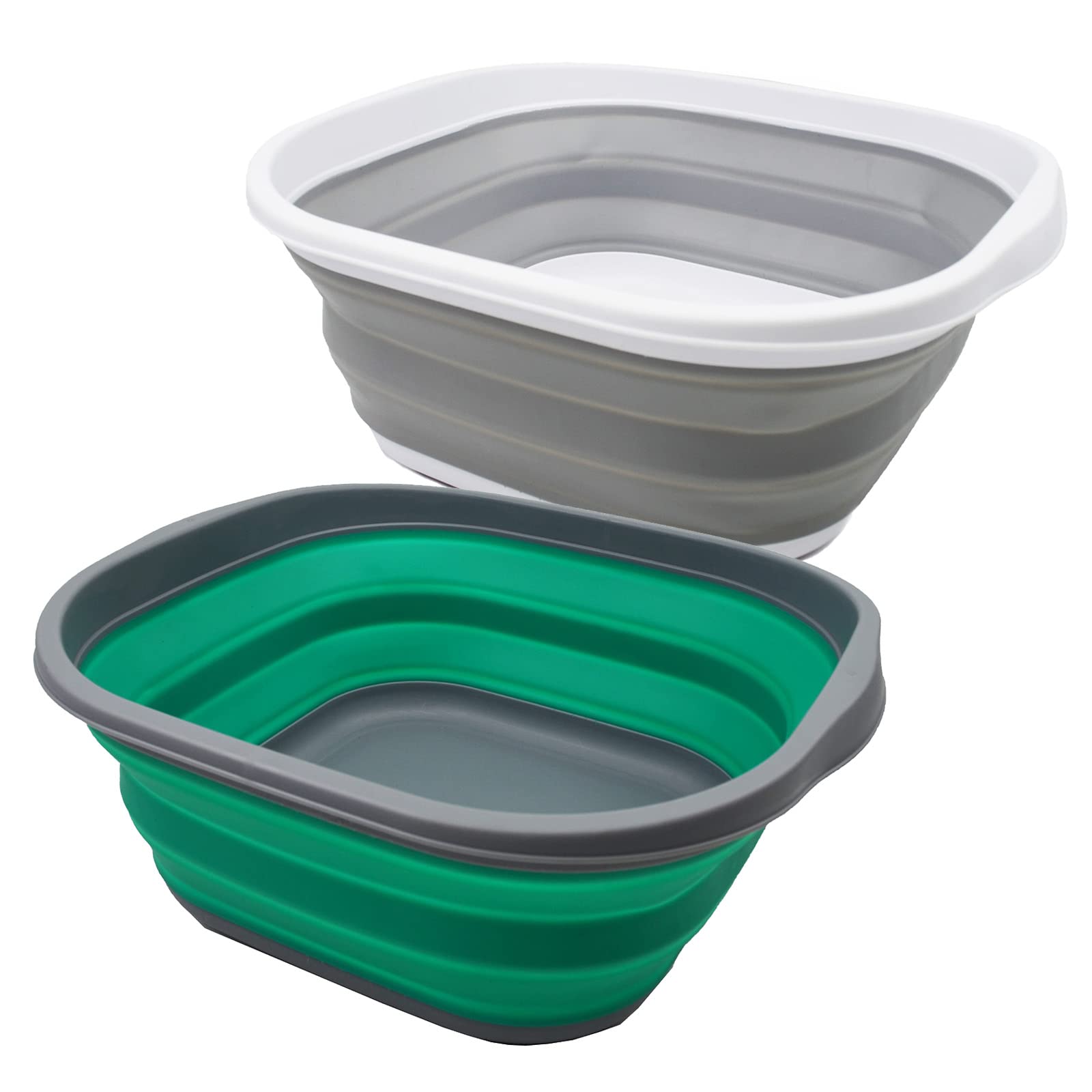 Sammart Bluish-Green + Grey - 10L Collapsible Tub - Foldable Dish Tub - Portable Washing Basin - Space Saving Plastic Washtub (Bluish-Green + Grey)