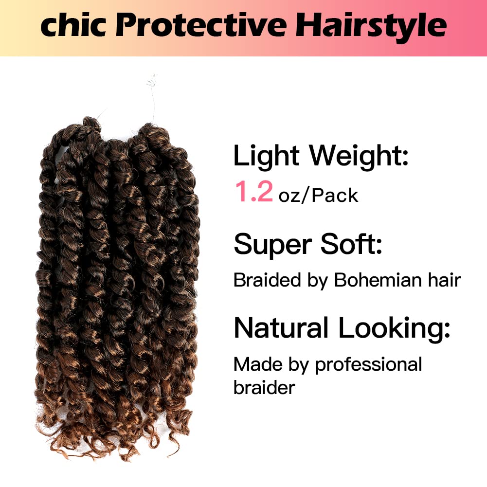 Niseyo 6 Inch Passion Twist Hair Pre-twisted 8 Packs Pre-looped Crochet Passion Twist Crochet Hair Short Braids (T30, Ombre Medium Dark Brown) - Image 2