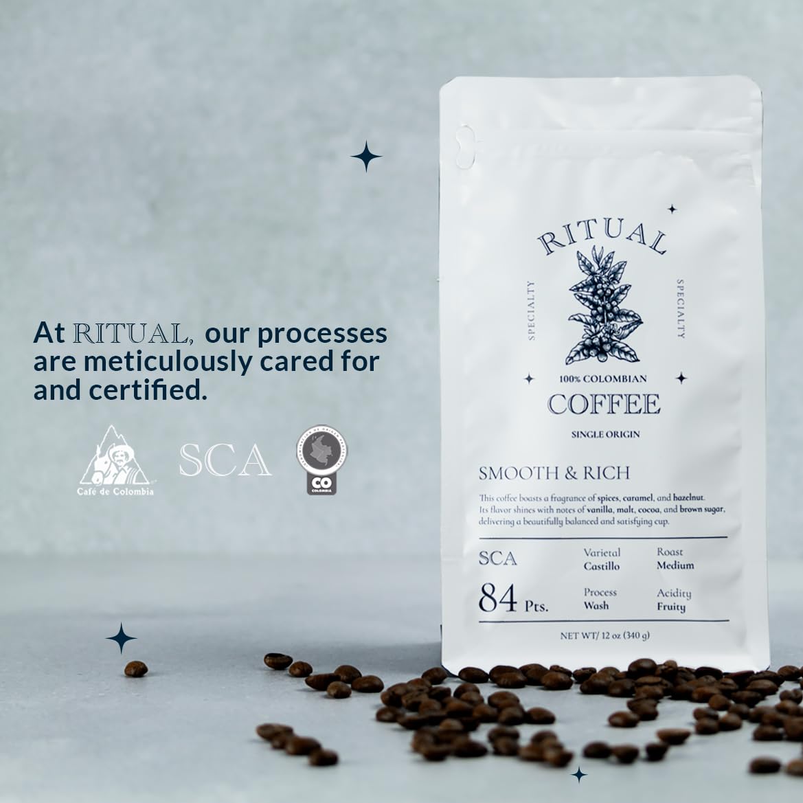 Ritual Specialty Coffee - Colombian Single Origin Whole Bean Gourmet Smooth Rich Profile 84 SCA Score Caramel Vanilla — view 6