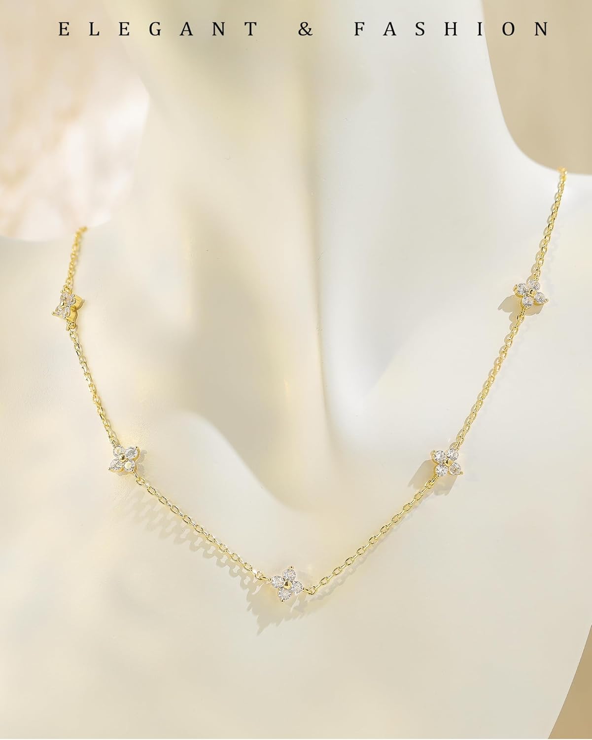 Birthstone Gold Necklace for Women Dainty Non Tarnish 14K Gold Plated Diamond Choker Necklaces Clover Emerald Green Cubic Zirconia Necklace Birthday Valentine's Day Gifts Womens Prom Gold Jewelry - Image 5