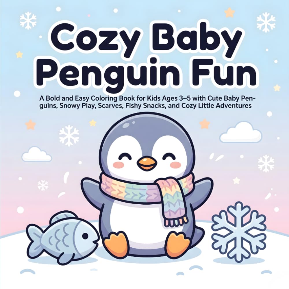 Cozy Baby Penguin Fun: A Bold and Easy Coloring Book for Kids Ages 3–5 with Cute Baby Penguins, Snowy Play, Scarves, Fishy Snacks, and Cozy Little Adventures