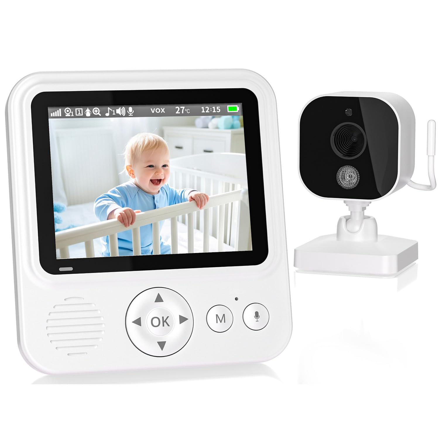 BURNNOVE Babyphone mit Kamera 720P IPS Video Babyphone ohne WLAN 2000mAh Akku 4X Zoom VOX-Modus Nachtsicht Temperaturalarm Gegensprechfunktion 8 Schlaflieder und 5 Wecker