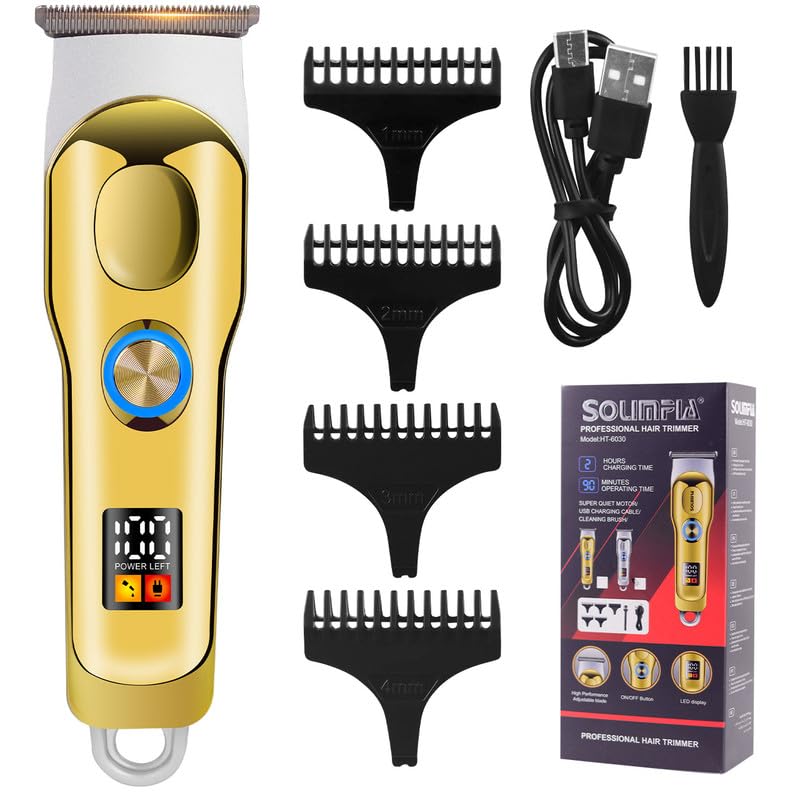 Image of Solimpia Ht-6030 Men'S Digital Display Dual Motor Power 0Mm Professional Cordless Hair Clipper Cutter Wireless Hair Grooming Set Beard Trimming Beard Styling Li-Ion Battery 1000Mah 90 Min Runtime,Gold