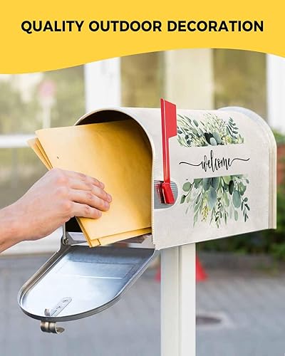 Miniatura 5 de Corona de bienvenida para buzón magnético, para primavera y verano, hojas de eucalipto, tamaño grande, 21 x 25.5 pulgadas, decoración de buzón de