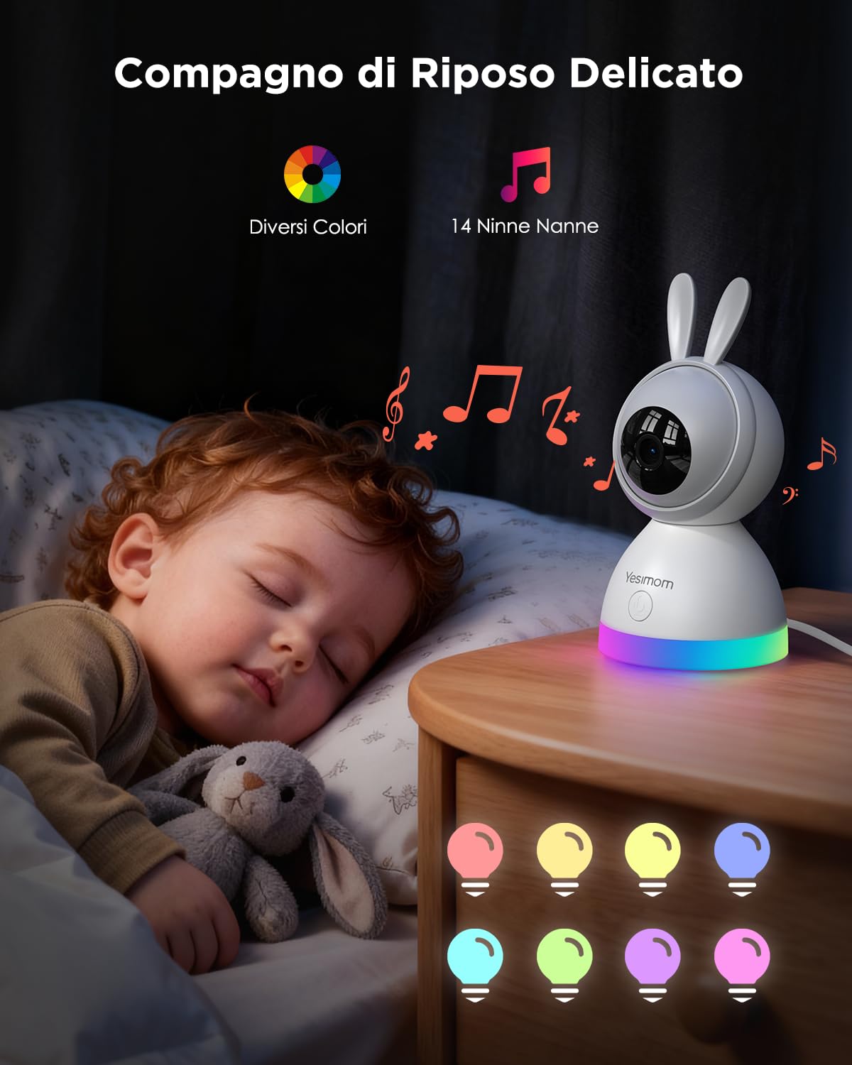 YESIMOM Baby Monitor, Versione Aggiornata 2K Telecamera Bambini con Monitor 5'' IPS Schermo, Controllo Tramite APP Mobile & Monitor, 360°PTZ, 3000mAh Batteria Ricaricabile, AI Intelligente