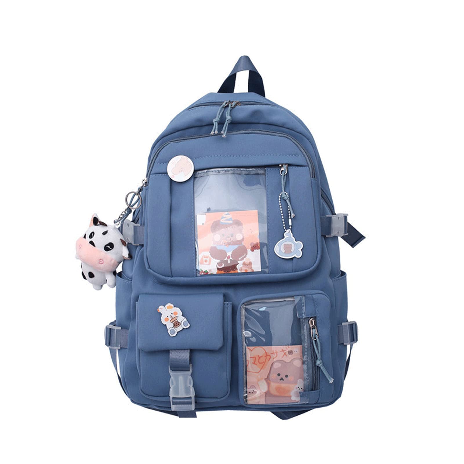 Eagerrich Cute Backpack with Cute Pin Accessories Plush Pendant for School Bag Student Girl Backpack Super-Capacity Waterproof Travel Backpack(Blue-2)