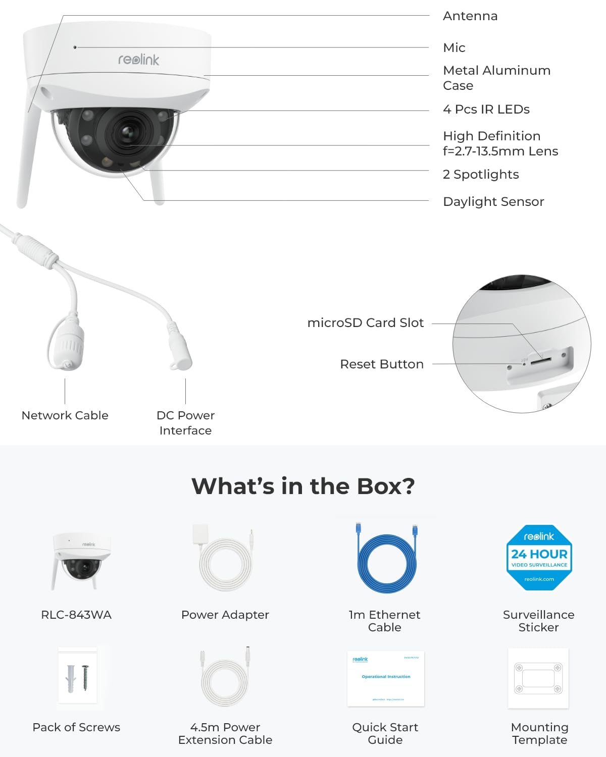 Reolink 4K Wi-Fi 6 Überwachungskamera Aussen, RLC-843WA (Generalüberholt)