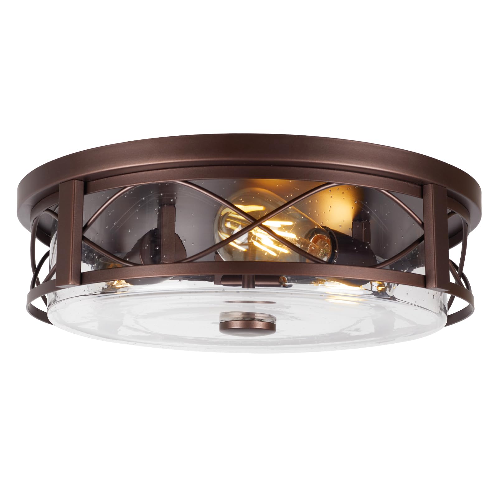 Rosient 16 Inch Large Flush Mount Ceiling Light with Seeded Glass, 3-Light Bronze Round Ceiling Lamp, Modern Farmhouse Indoor Outdoor Ceiling Lighting