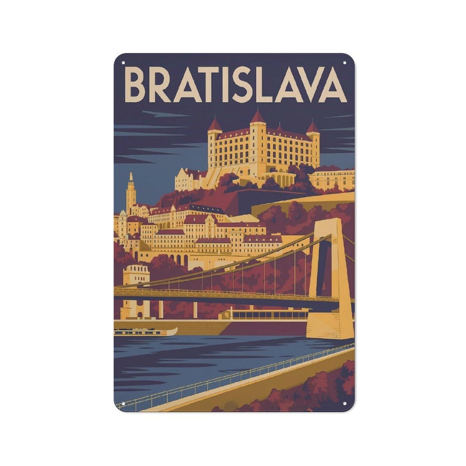 Junmoney Style-5 Everyday Bratislava Cityscape Travel Decorative Tin Plaque 30X20cm, Room Wall Plaque For Bedroom, Kitchen, Office Or Living Room