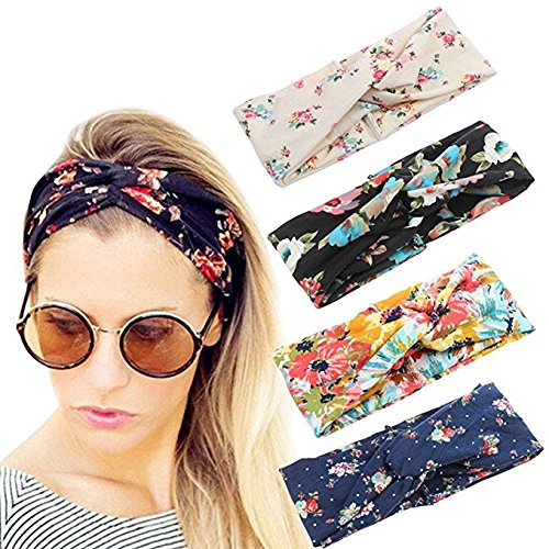 Loritta 5 PCS Women's Headbands Elastic Boho Printed Turban Twisted Head Wrap