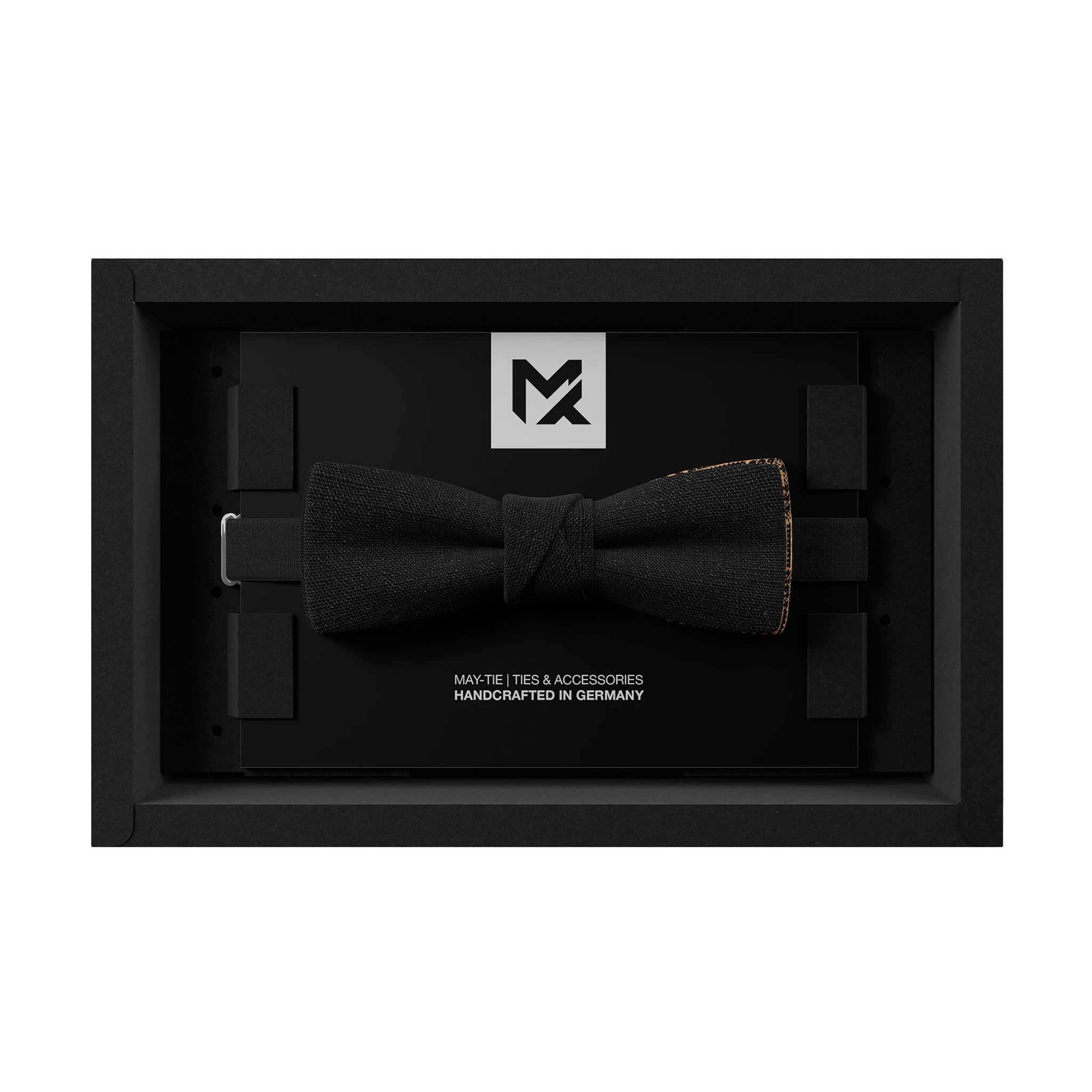 Herrenfliege aus Leinen + Kork | Classic Karo Schwarz | Vegane Leinenfliege | Skinny Batwing Selbstbinder Optik | Hochzeit & Festliche Anlässe | Handgefertigt
