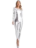 Women's Shiny Metallic Full Body Suits Unitard Back Zipper Catsuit Party Dance Costume