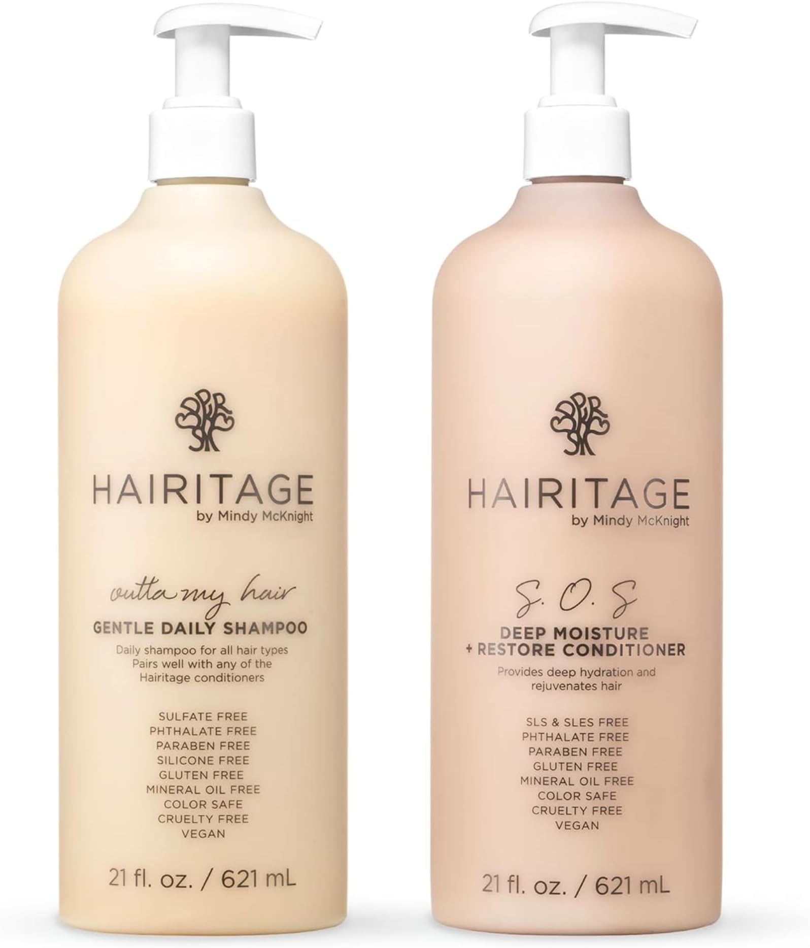 Hairitage Gentle Daily Moisture Shampoo and Conditioner Set - Split End + Bond Strengthening for Dry, Damaged Hair with Jojoba Oil - Anti-Frizz and Color Safe - Cherry + Amber Scent (21oz. 2-pack)