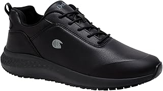 Delobi Non Slip Work Shoes for Men Waterproof Kitchen Chef Slip Resistant Sneakers Food Service Restaurant Working Footwear Comfortable Walking Leather Shoe Size 7 Black