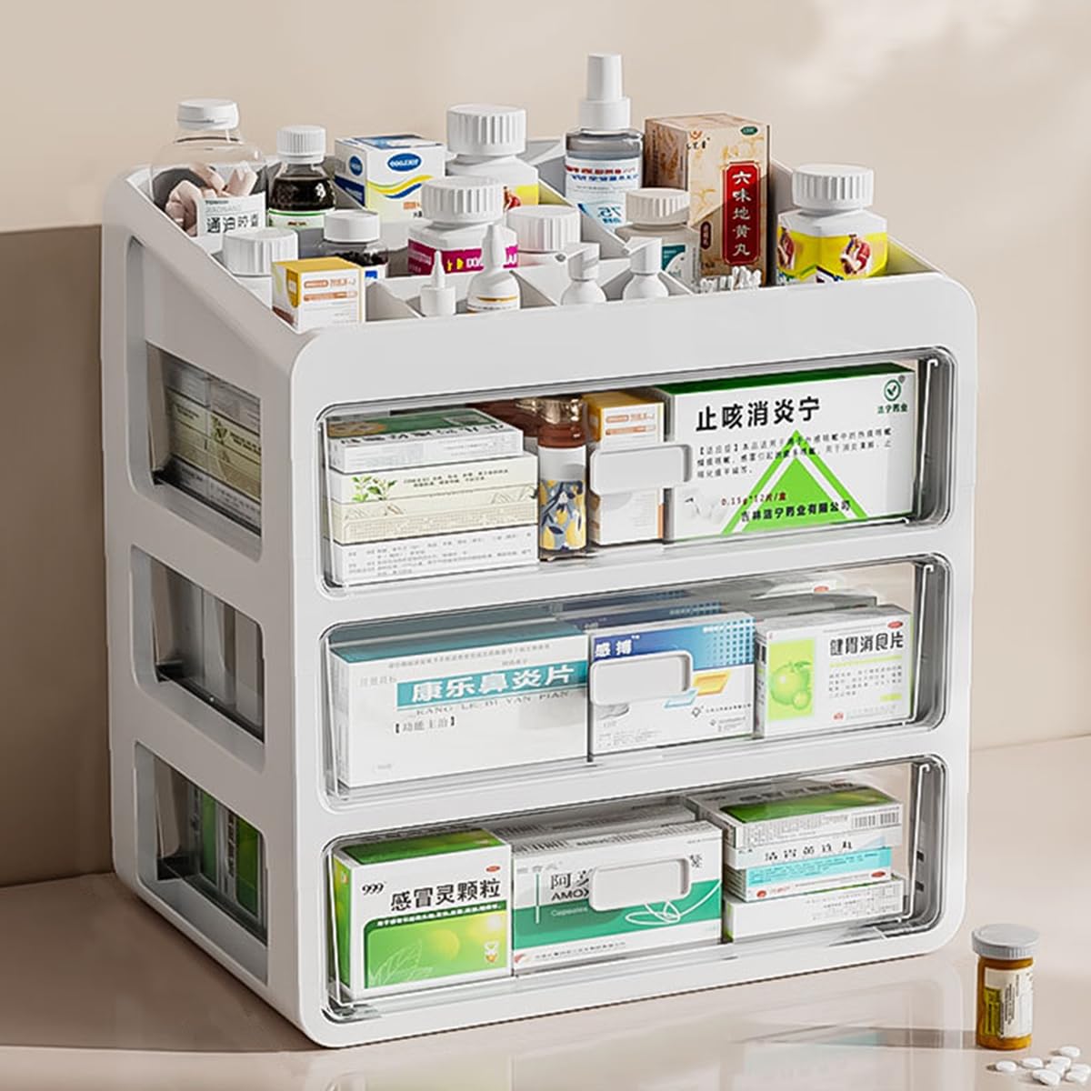 Drawer-Type Plastic Storage Box Organizer/Medicine Box-Multifunctional Storage Container,Family Medicine Box Organizer,Organize Medications,Cosmetics,Office Items,Etc, Easy Access
