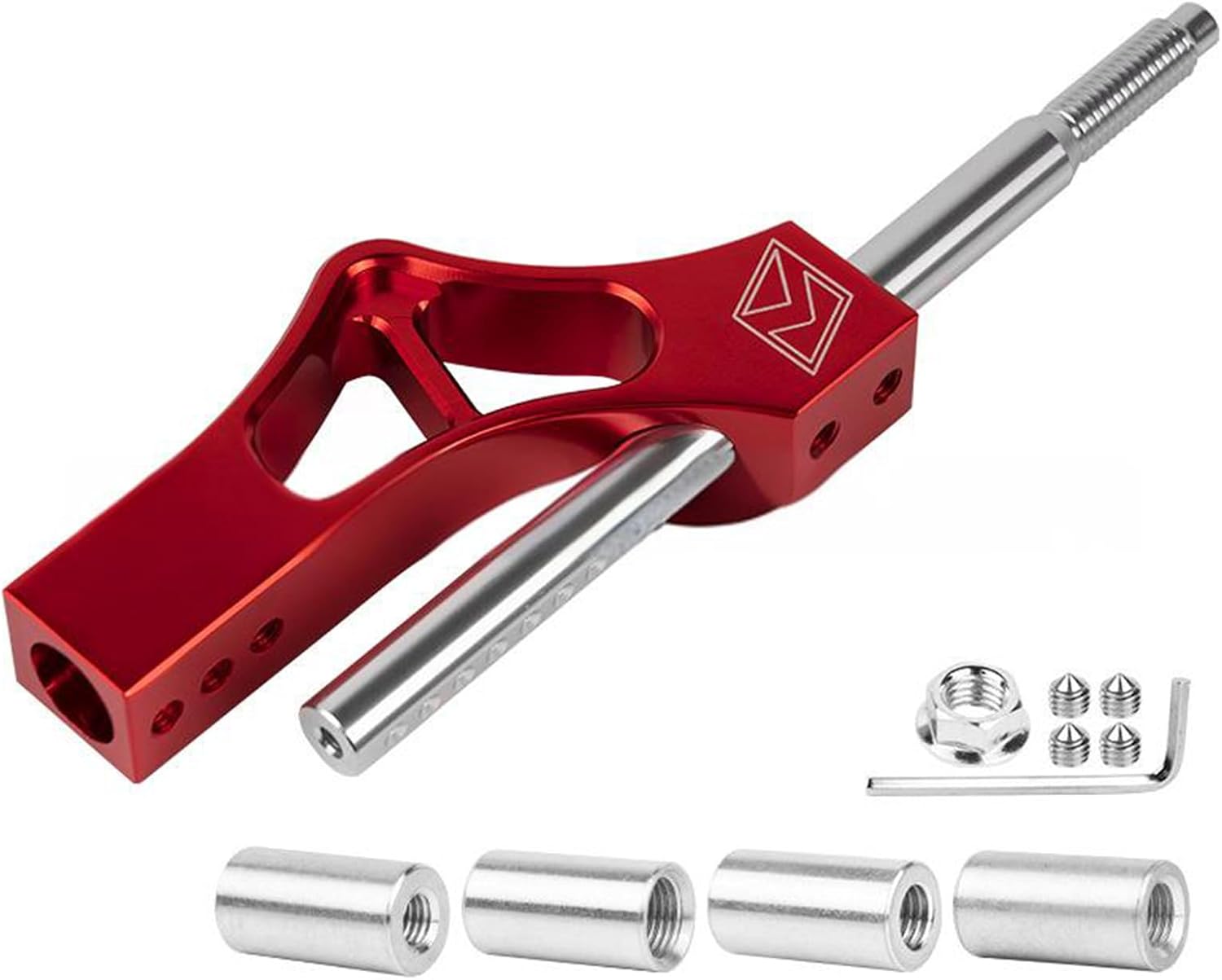 NUEAYMS Adjustable Gear Shift Knob Extender - Aluminum Red Shifter Arm for Tall Drivers, Car Enthusiasts & Racers