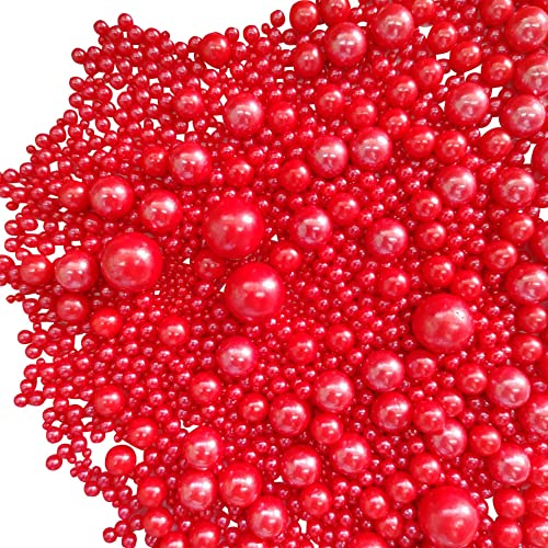 Image of Edible Red Sugar Pearls Candy Sprinkles 120G / 4.23Ounce Baking Cake Sprinkles Cupcake and Cake Topper Cookie Decorations Wedding Party Valentines Halloween Christmas Supplies