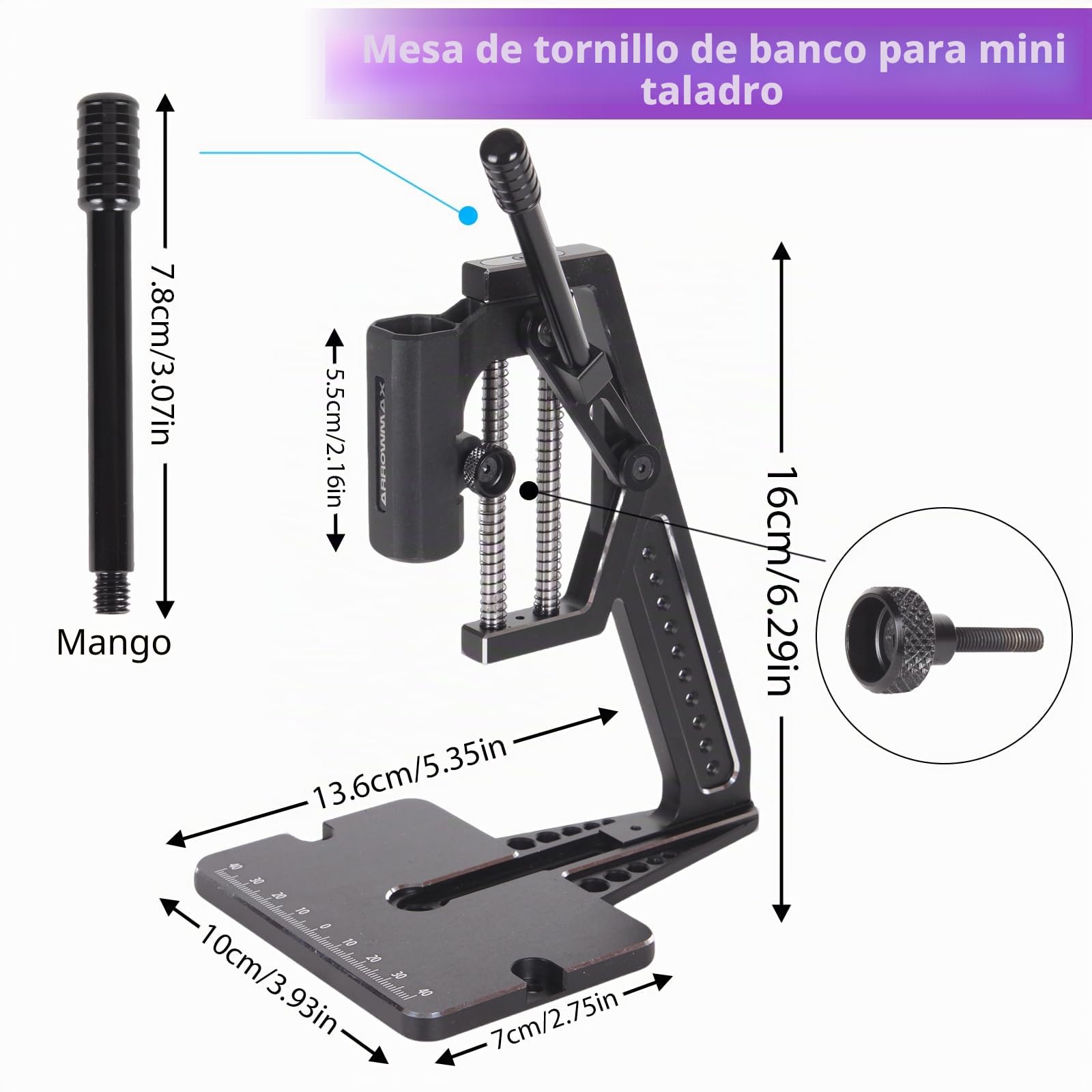 ARROWMAX Taladro eléctrico 5 velocidades prensa de mesa, 10 brocas pequeñas caja aluminio, luces LED, pantalla OLED, juego brocas resina joyería, plástico, madera