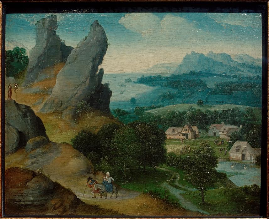 Toile fuite en Égypte Joachim Patinir - Tableau paysage apaisant contre les murs vides