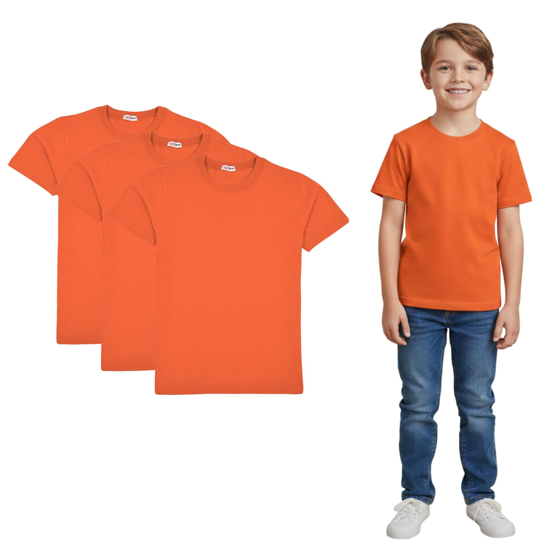 A2z 4 Kids Unisex Kids Orange Pack Of 3 Plain - T Shirt Pl 3 Pack 11-12