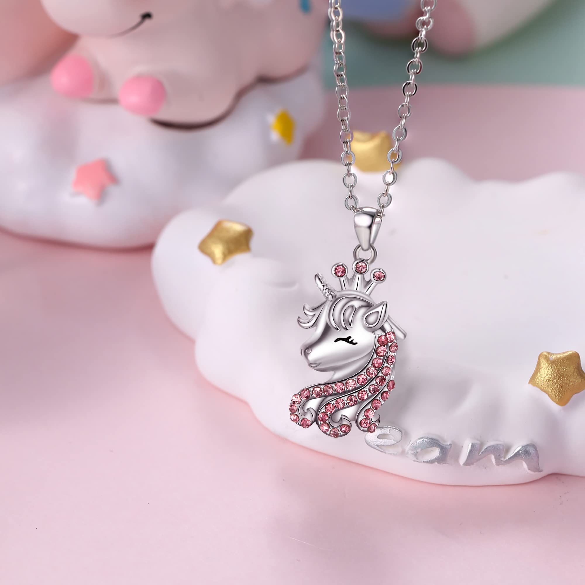 EVER FAITH Collana Unicorno per Ragazze, 925 Argento CZ Ciondolo Fortunato Regalo di Compleanno per Figlia Nipote