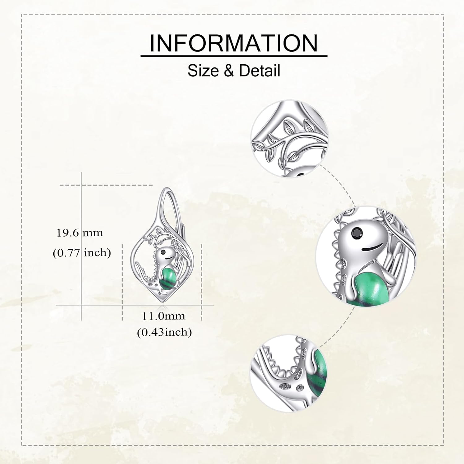 Dinosaur Earrings 925 Sterling Silver Cute Animal Leverback Earrings Dinosaur Jewelry Gift for Women - Image 3