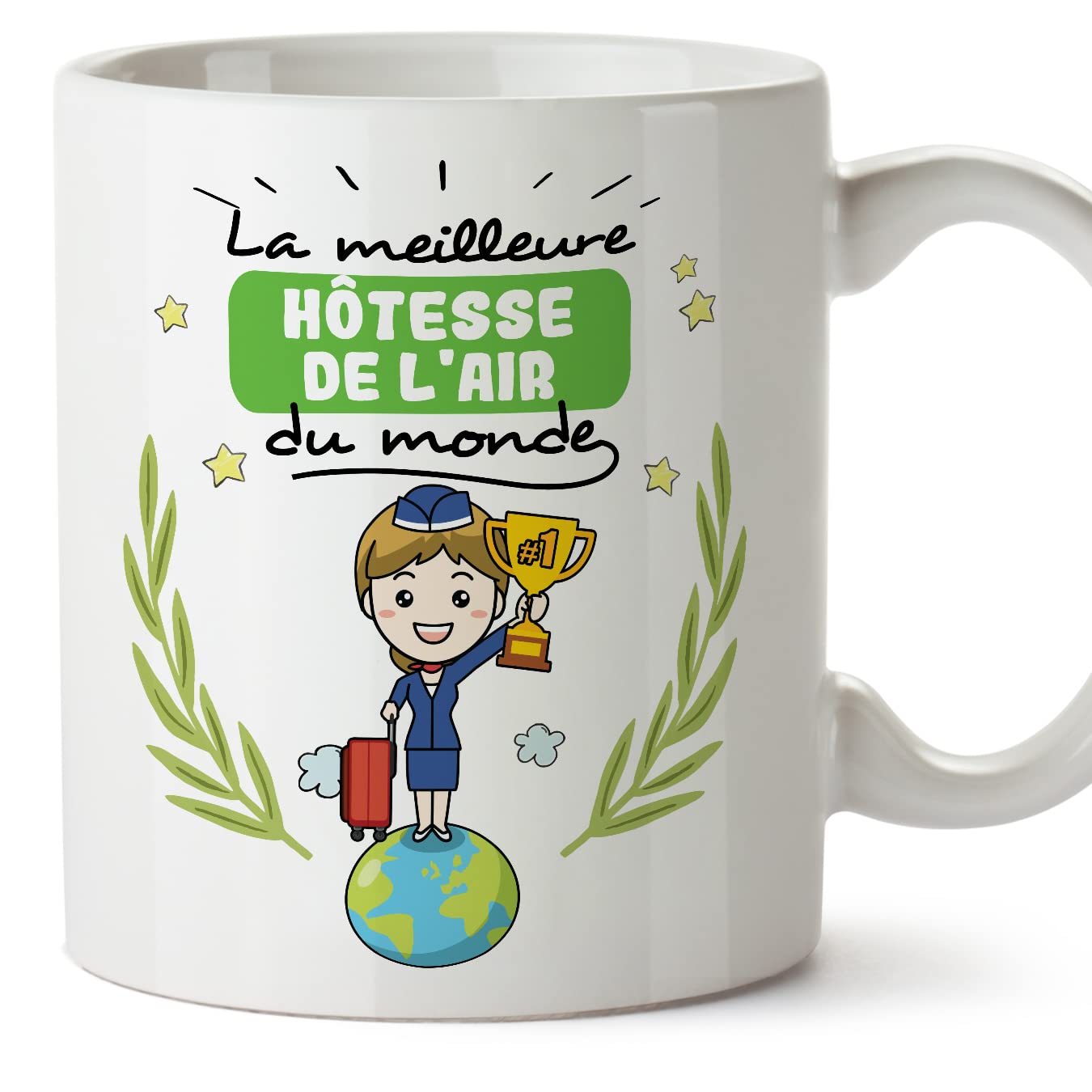 MUGFFINS Flight Attendant Woman Mug - in French - Meilleur du Monde - Funny Gift for Colleagues - Ceramic 11oz Mug