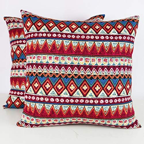 Yunjeude クッションカバー かわいい 2枚セット 45x45cm 綿麻 両面同柄 ボヘミアン エスニック オリエンタル アジアン バカンス ベッド インテリア リビングルーム アクセント クッションかばー ソファー用 ソファ背当て 装飾枕カバー ピローケース 座布団カバー 45x45