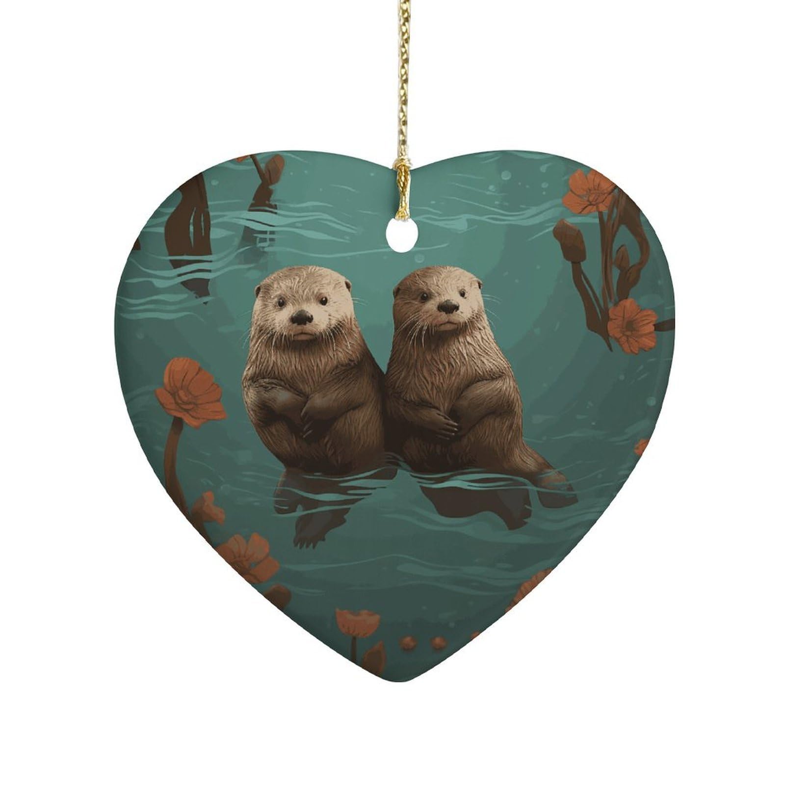 Fekiloot Style Otters In Love Ceramic Ornament Home Decor Keepsake