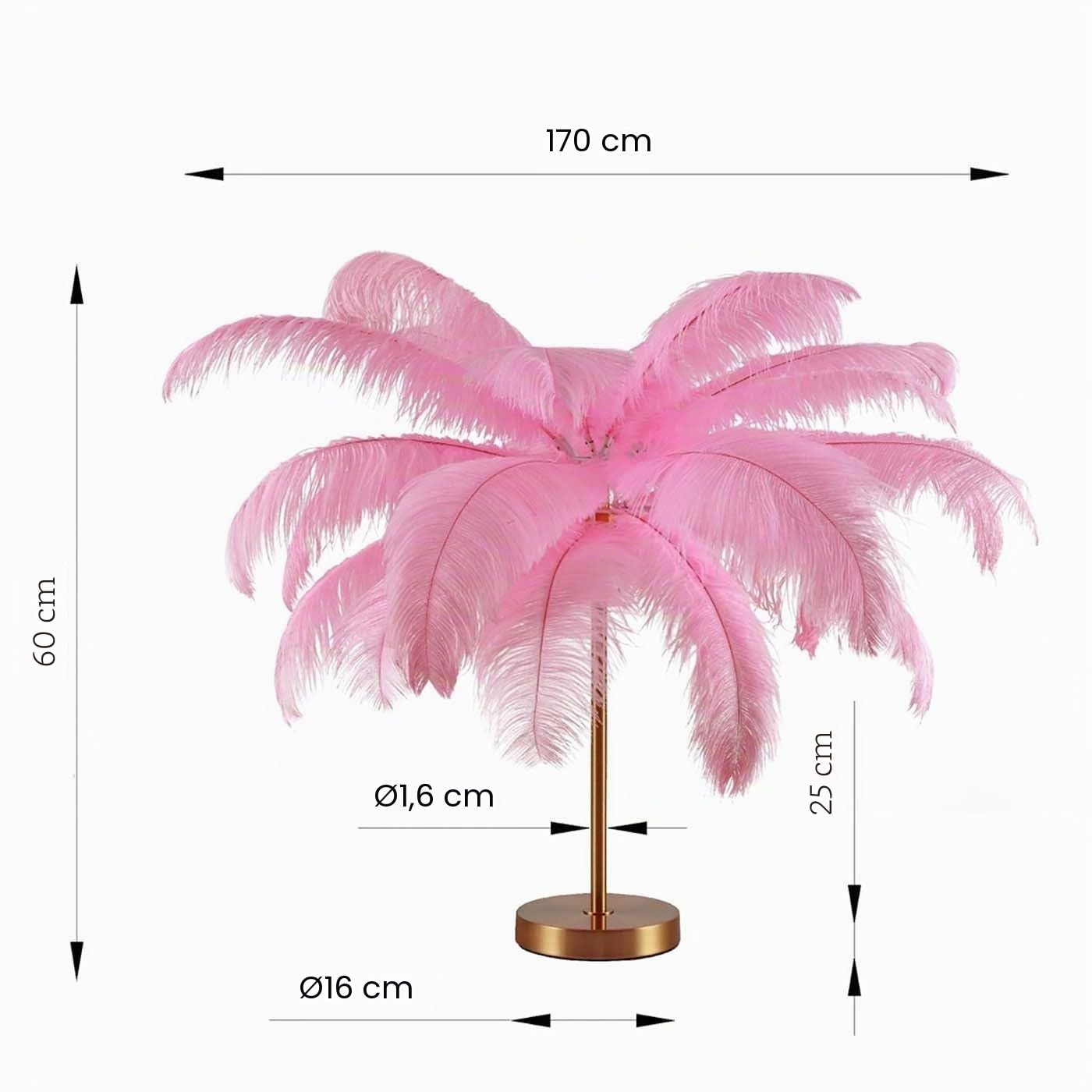 Kare Design Tischlampe Feather Palm Rosa, Schreibtischlampe, Desk Lamp, Nachttischlampe, Dekoleuchte, Leuchtmittel nicht inklusiv, Tischleuchte, Palmen Motiv, Federn, 60x50x50cm