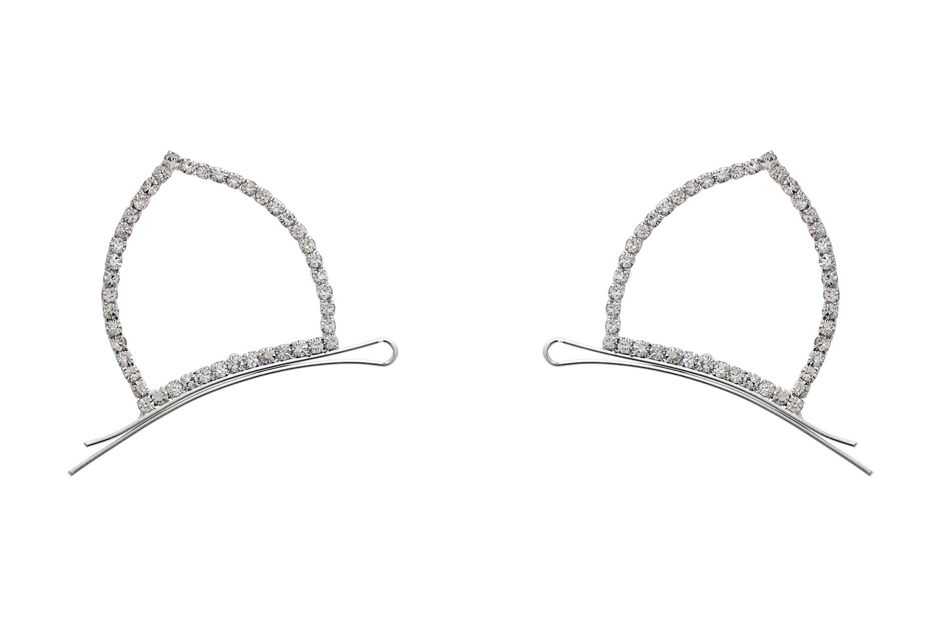 Rhinestone Cat Ear Hairclip Accessory Bobby Pins (Silver)
